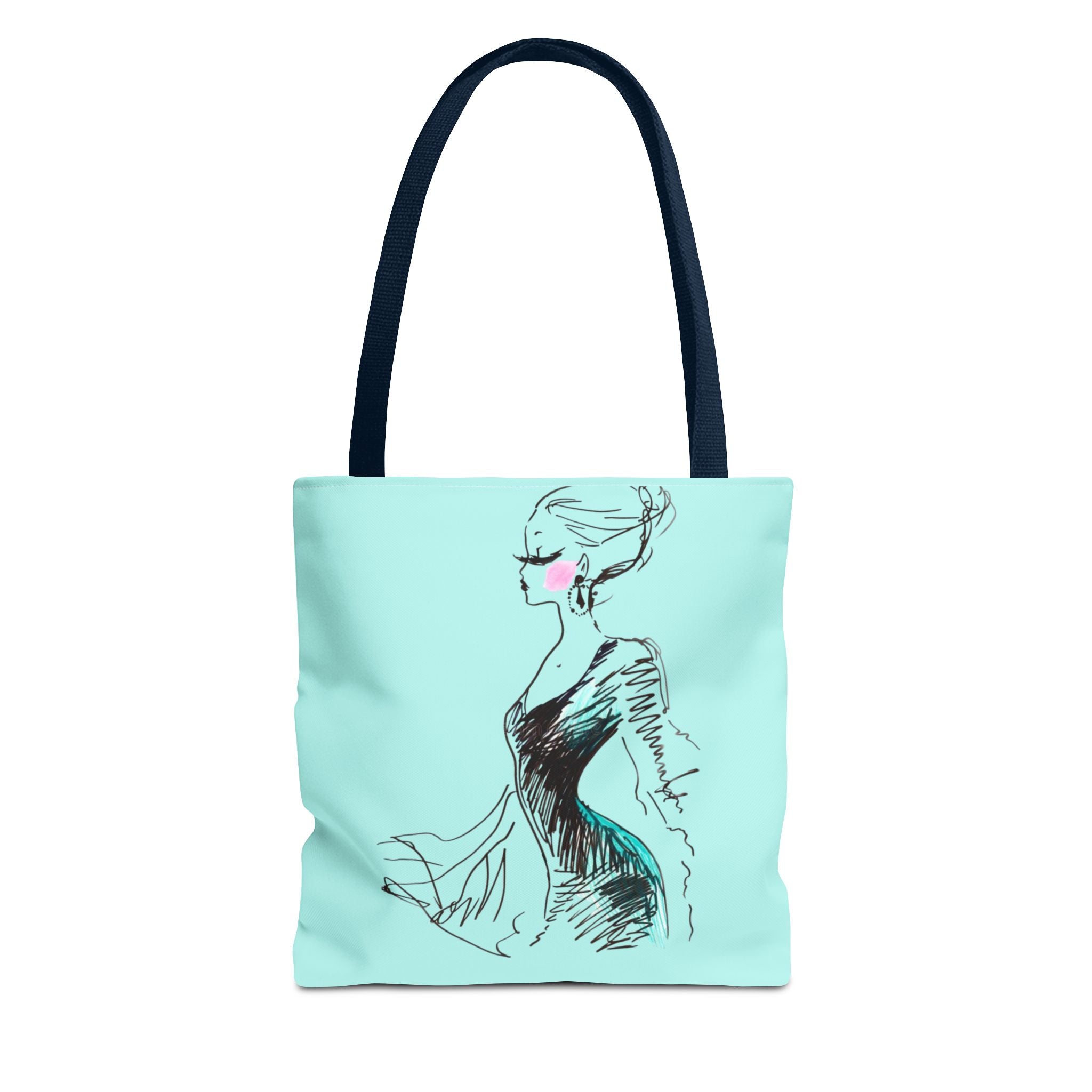 Fashion Sketch Tote Bag – Chic Aqua Illustration Tote - Creations by Chris and Carlos