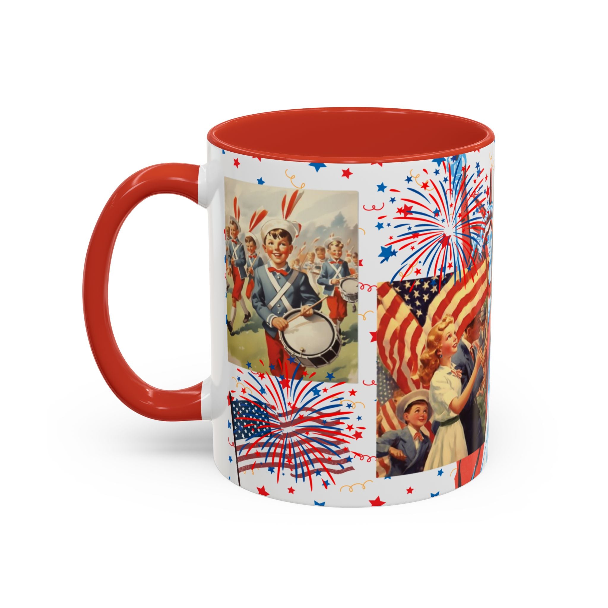 Patriotic Vintage 4th of July Accent Mug – 'Land of the Free, Home of the Brave' - Creations by Chris and Carlos