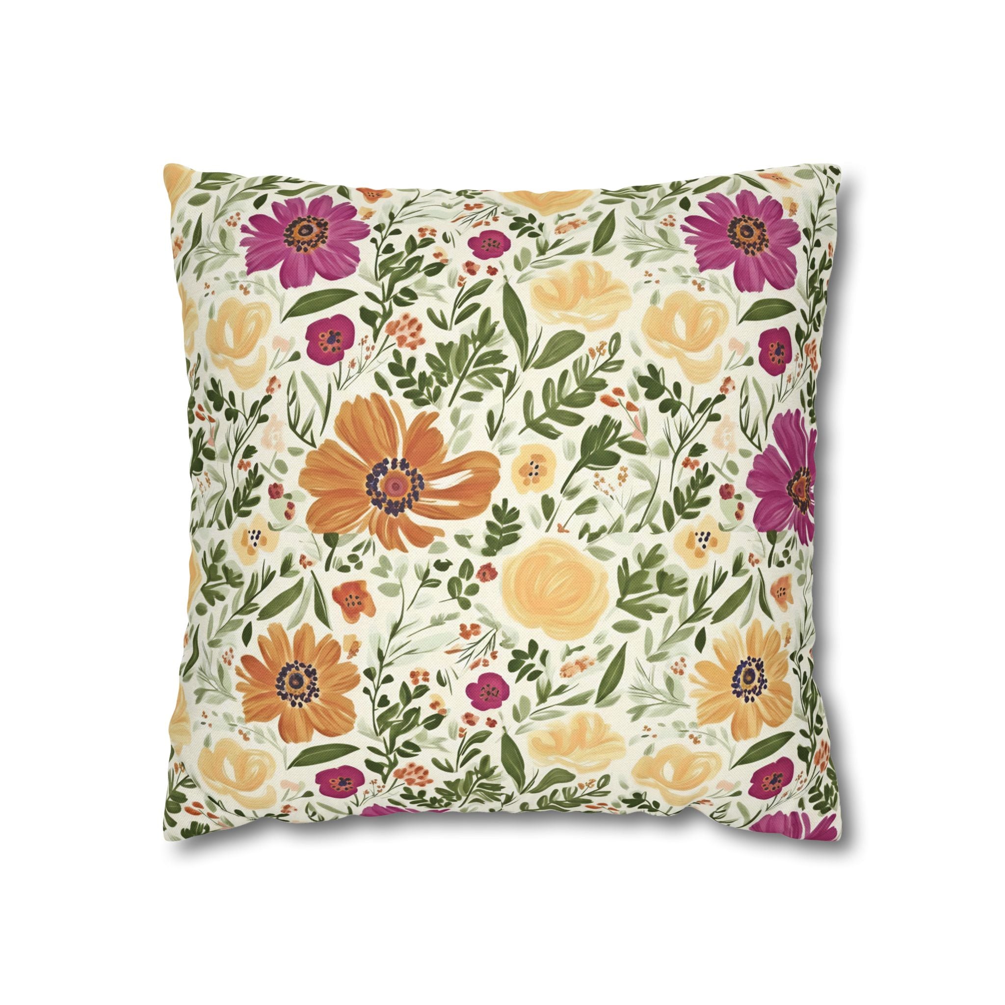 The Artisanal Flora Gallery Floral Cottage Garden Pillowcase — Yellow & Magenta Bloom Square Pillow - Creations by Chris and Carlos