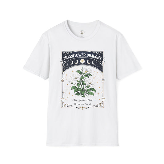 Old Soul Apothecary Moonflower Draught T‑Shirt — Botanical Moon Phase Graphic Tee - Creations by Chris and Carlos