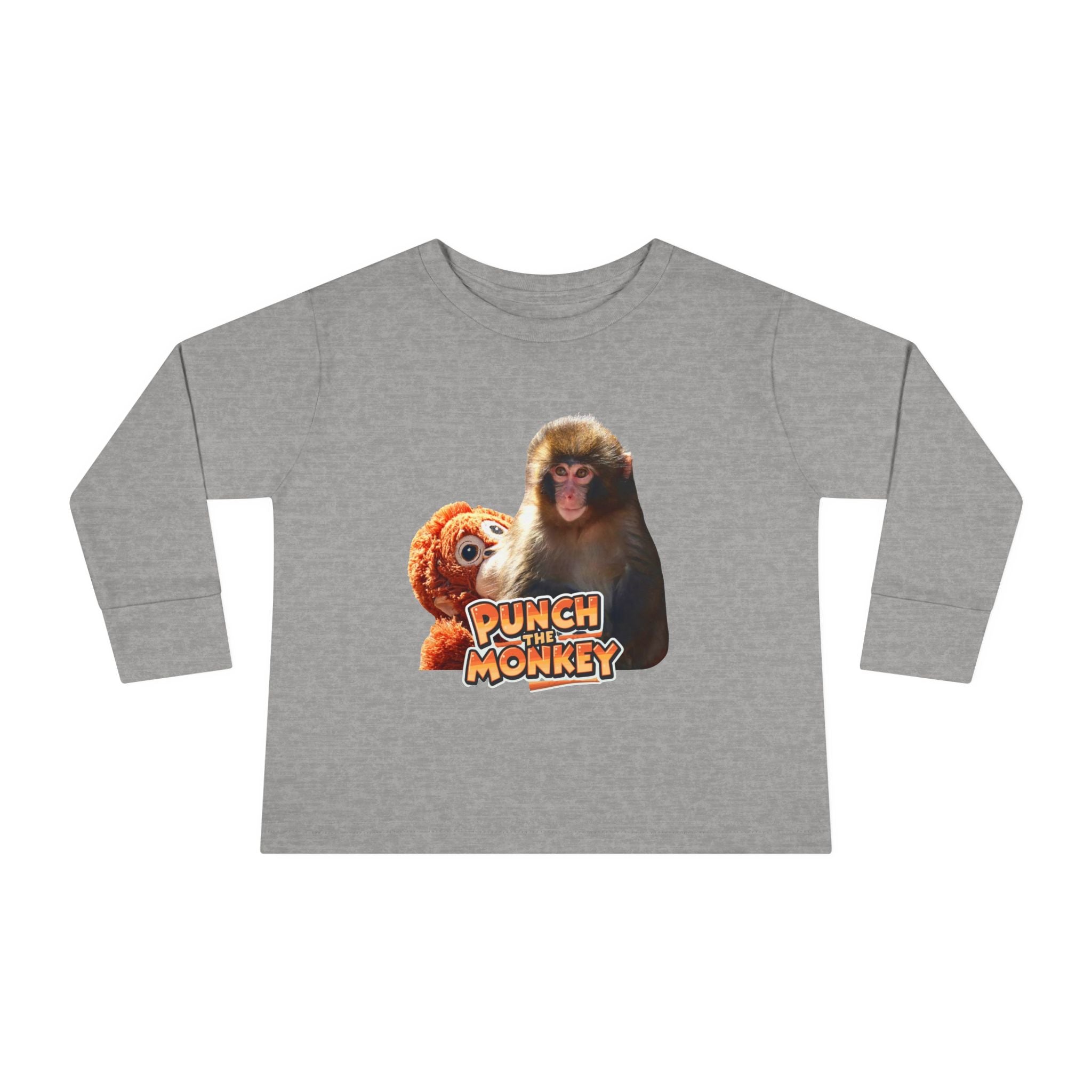 Punch Monkey Toddler Long Sleeve Tee Cute Monkey & Plush Character Shirt for Kids - Creations by Chris and Carlos
