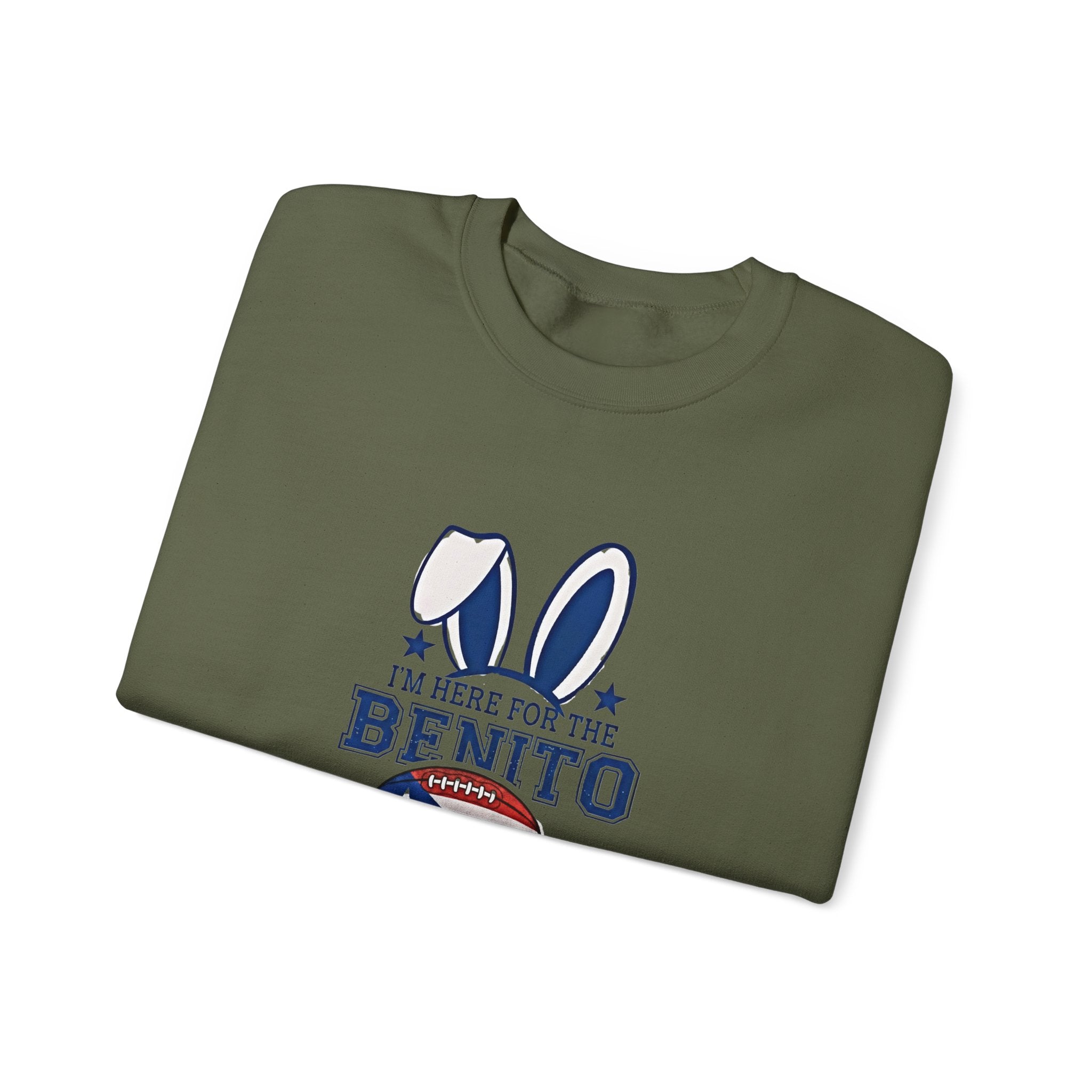 Benito Bowl Crewneck Sweatshirt – Patriotic Football Bunny Design - Creations by Chris and Carlos