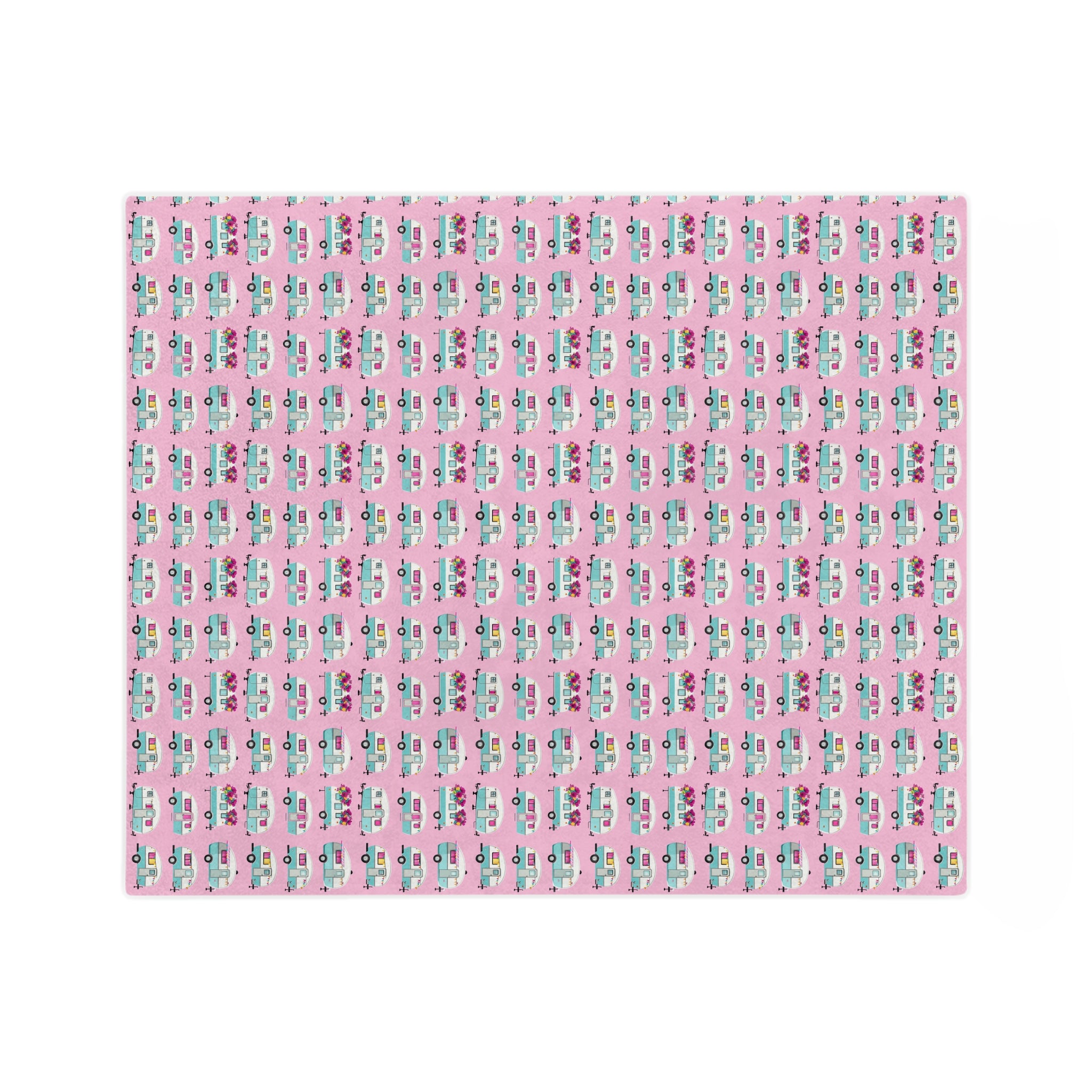 The Sugar Shack- Pink Retro Camper Velveteen Microfiber Blanket Cute Travel Van Pattern Throw - Creations by Chris and Carlos