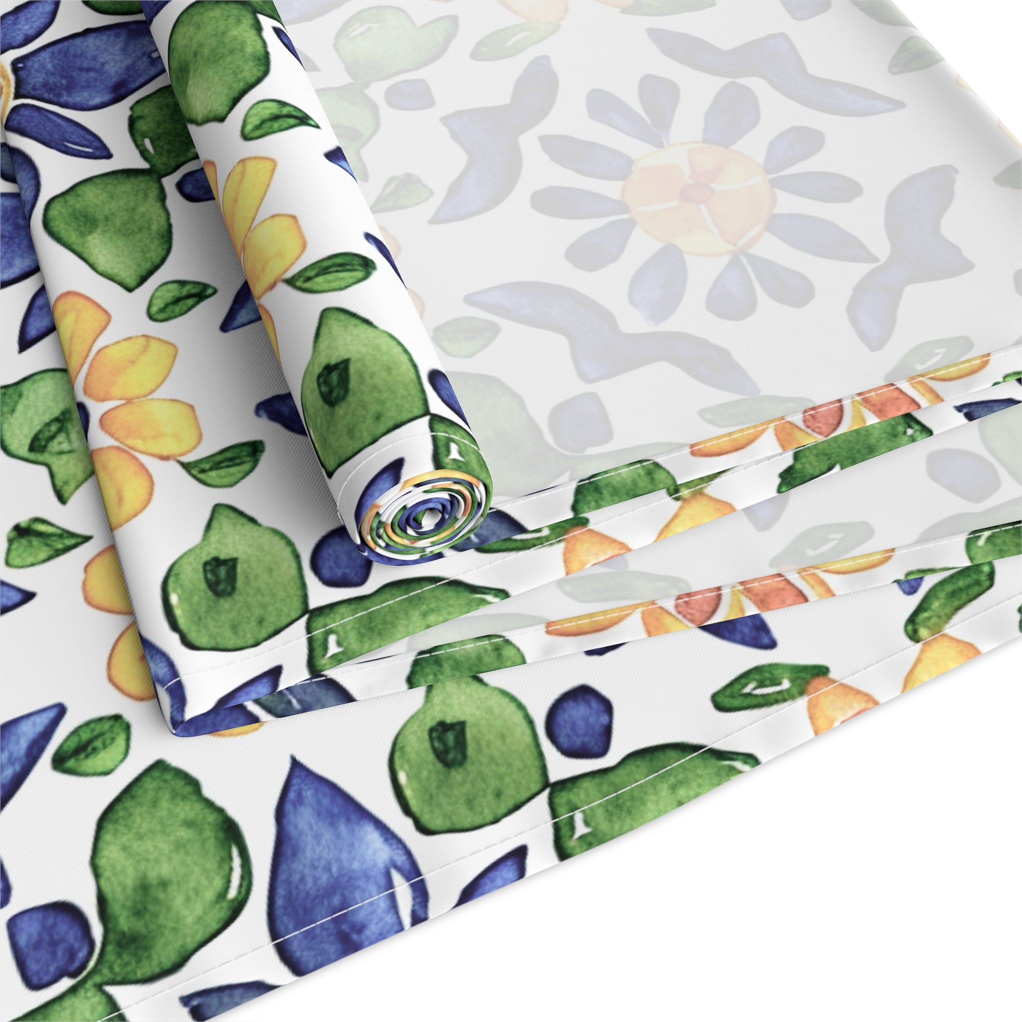 Sol y Alegría (Sun and Joy) Collection- Cactus Succulent Pattern Microfiber Blanket Soft Velveteen Throw for Home & Garden Lovers Floral Tile Table Runner — Blue & Yellow Mediterranean Pattern - Creations by Chris and Carlos