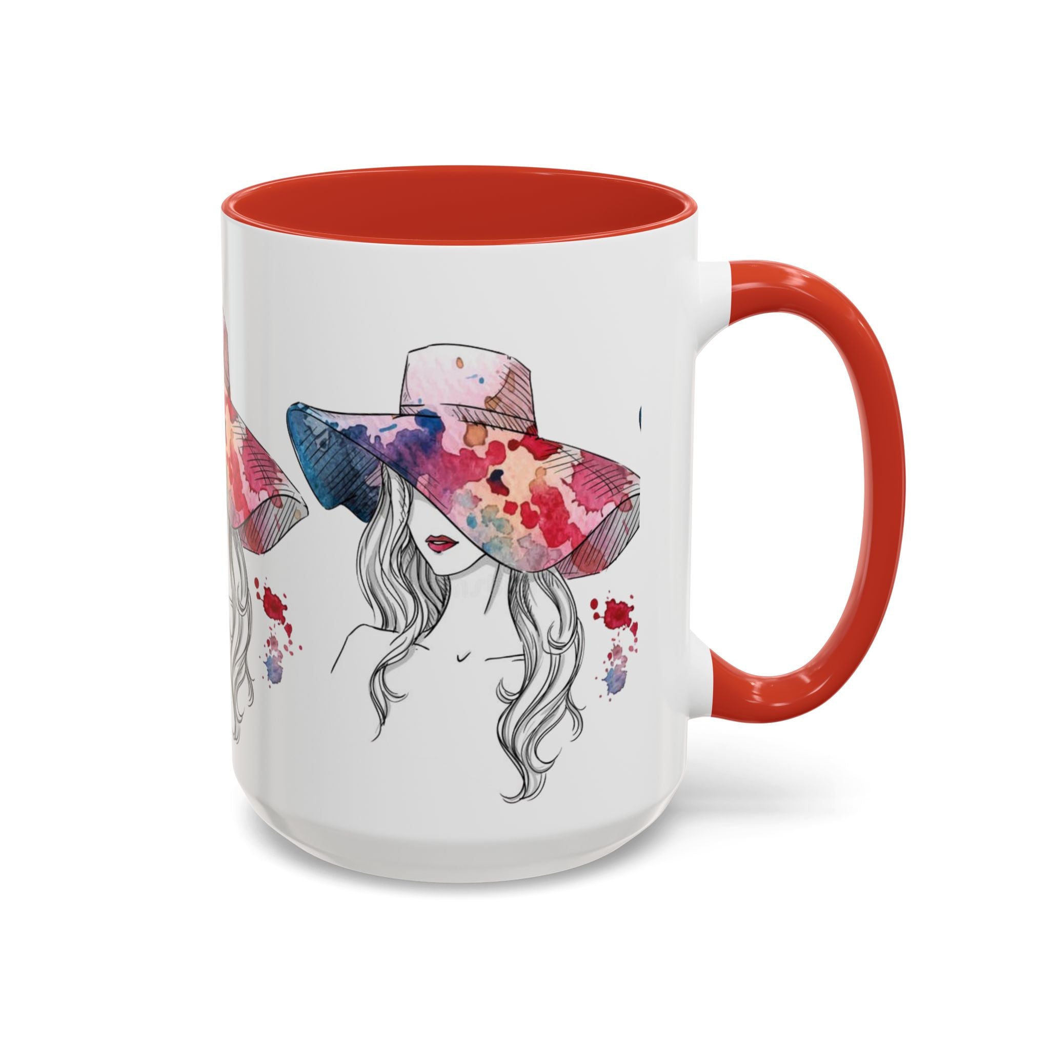 Watercolor Sun Hat Coffee Mug - Chic Fashion Illustration Accent Mug (11/15oz) - Creations by Chris and Carlos