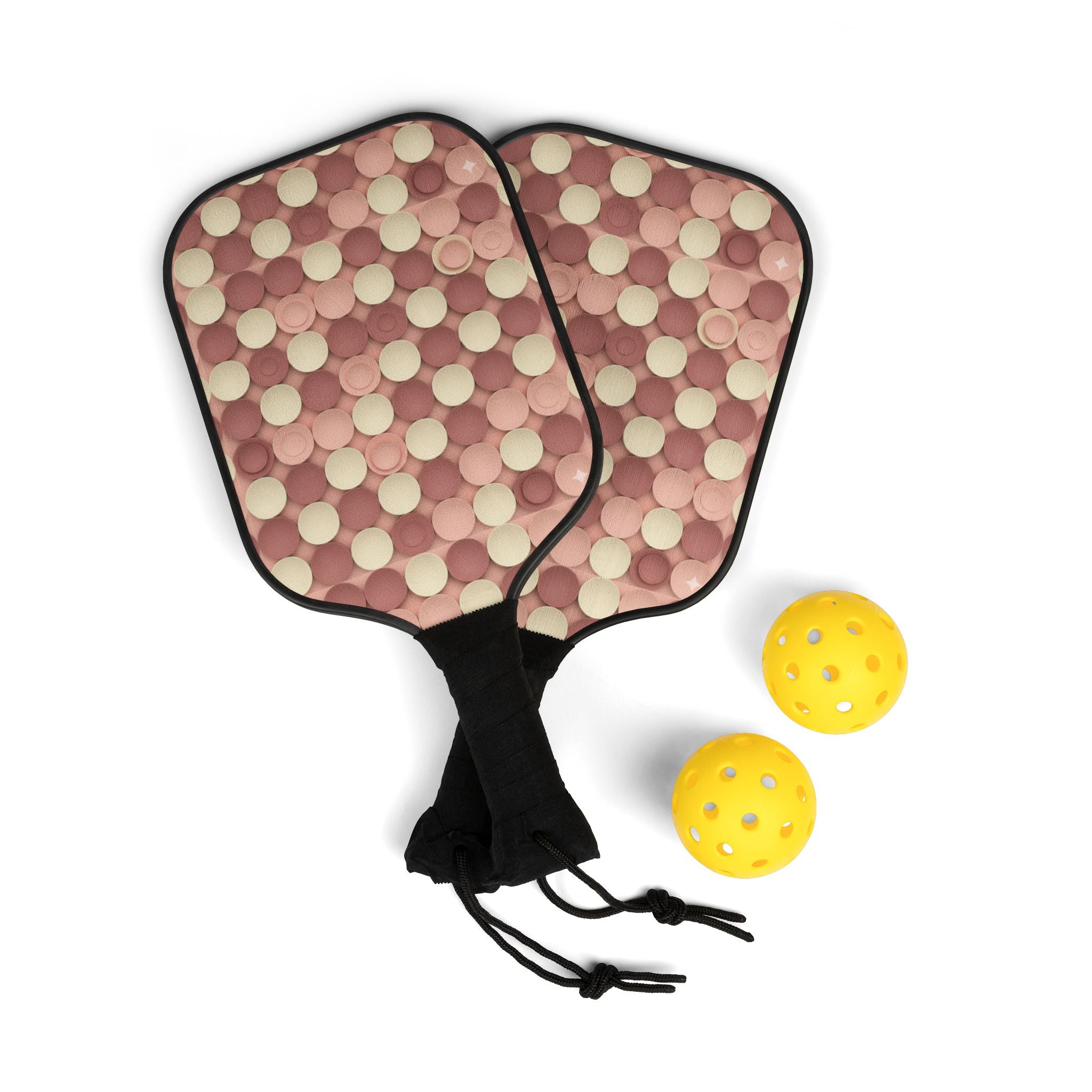 Prism Point Athletic Collection Pickleball Paddle Set — Retro Pink Patterned Paddles with Balls - Creations by Chris and Carlos