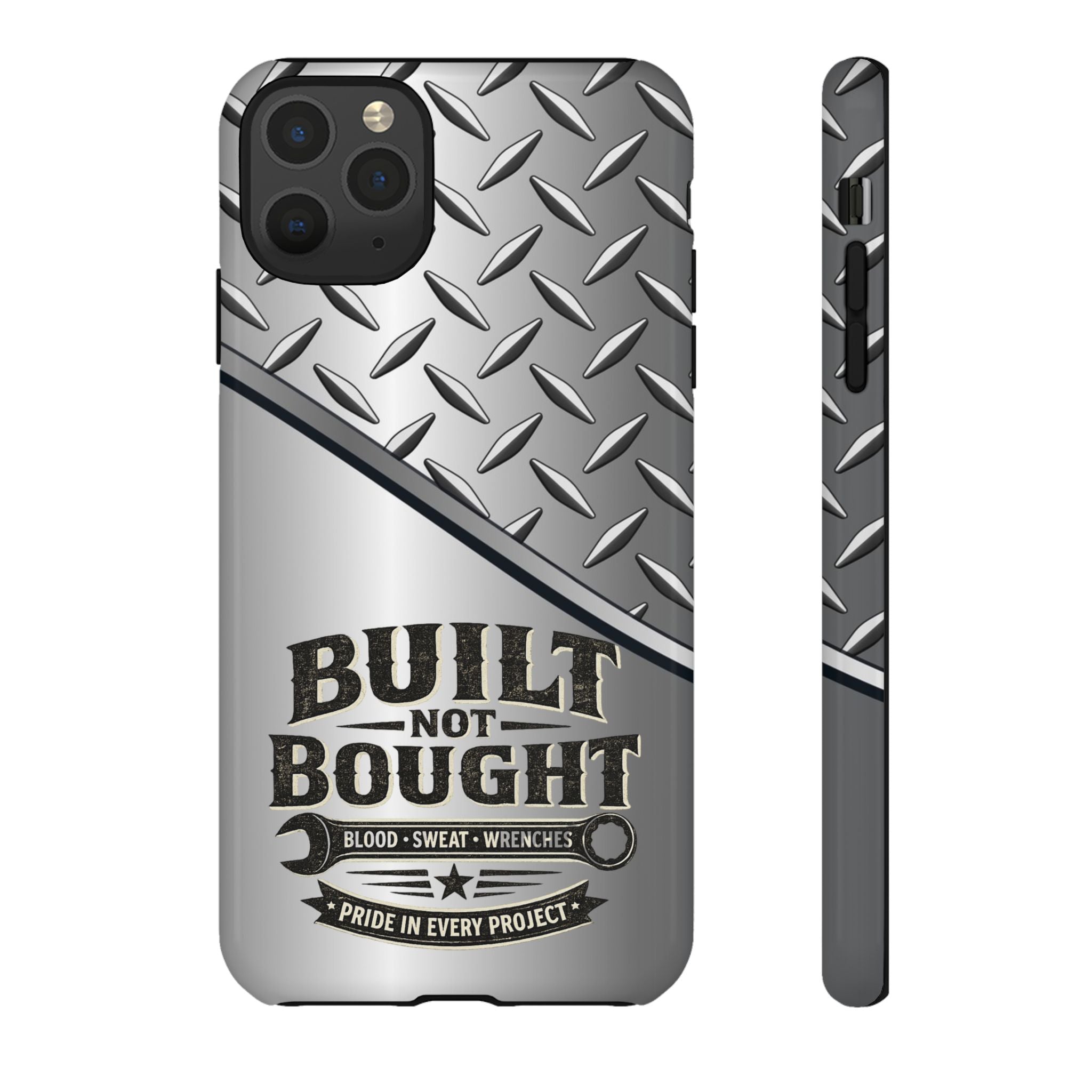 Built Not Bought Metal Diamond-Plate Phone Case — Rugged Tool Lover Gift - Creations by Chris and Carlos