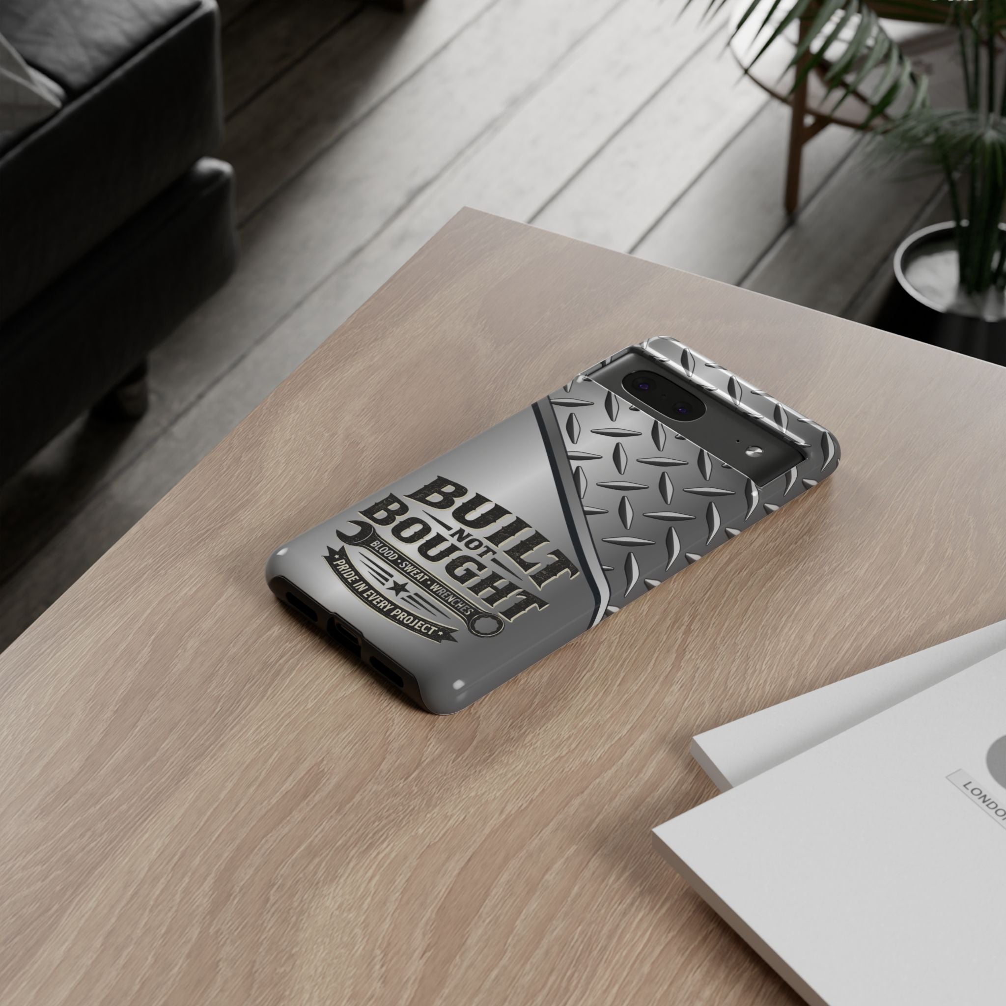 Built Not Bought Metal Diamond-Plate Phone Case — Rugged Tool Lover Gift - Creations by Chris and Carlos