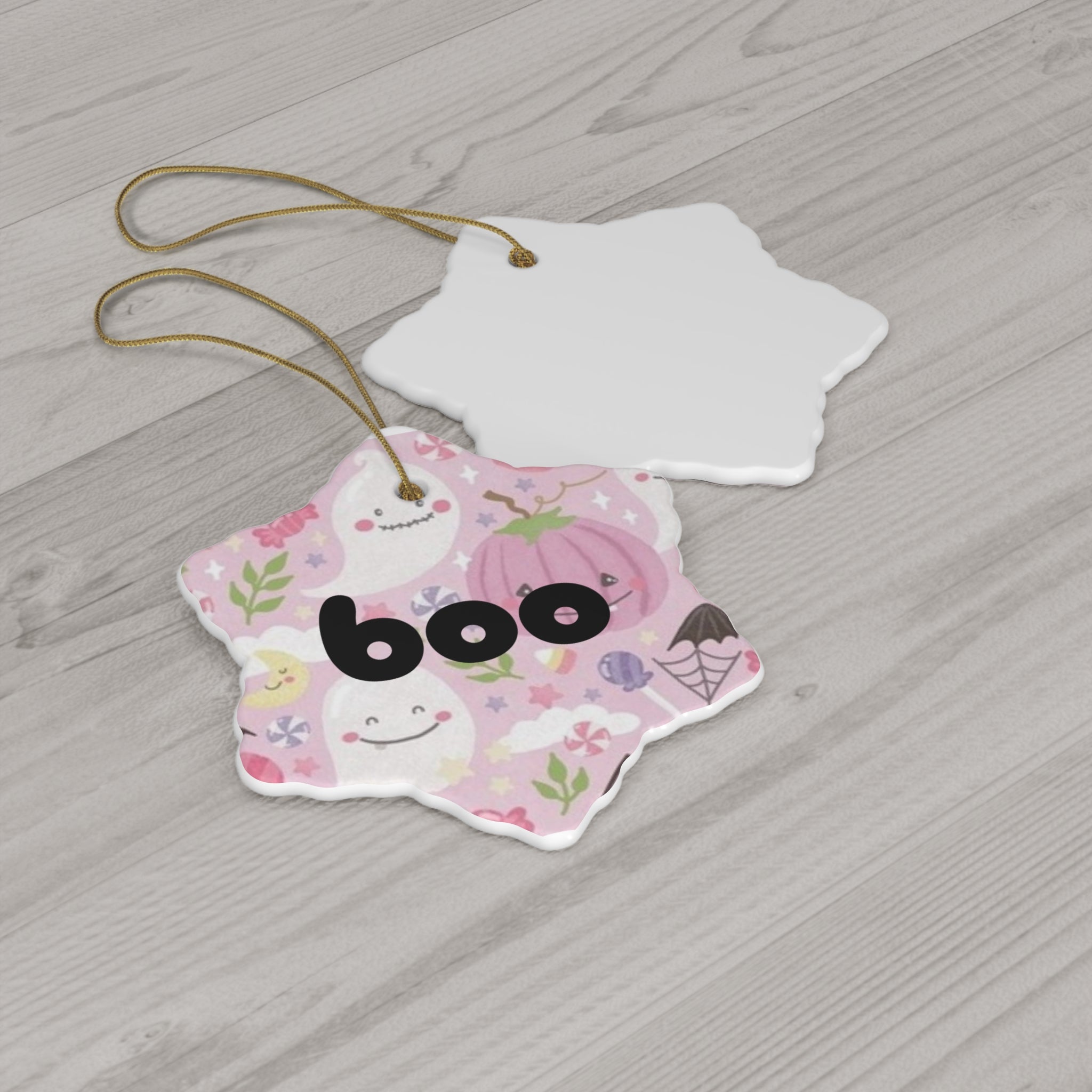 Halloween Pink Ghosts- boo Ceramic Ornament, 4 Shapes - Creations by Chris and Carlos