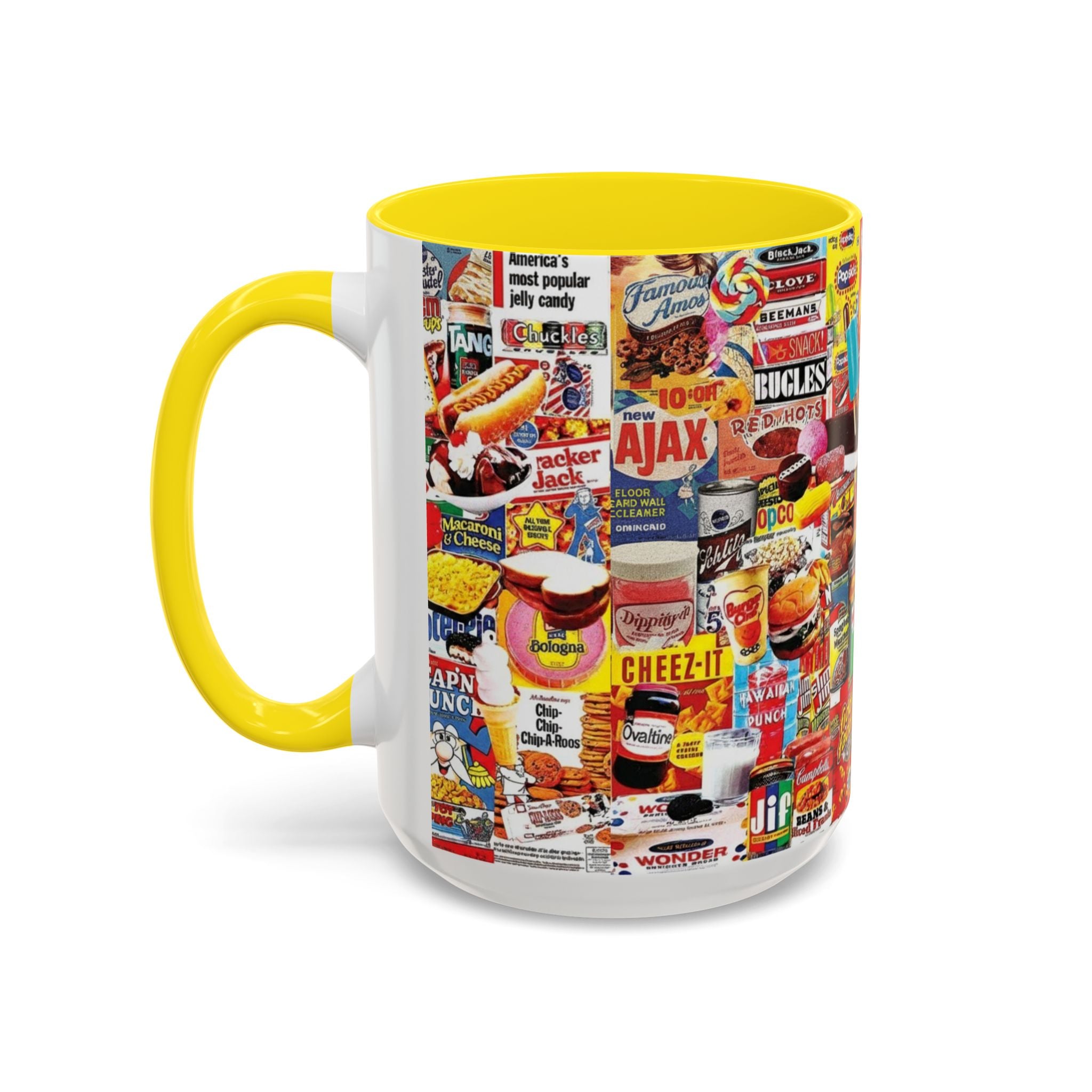 Retro Snack Collage Mug — Vintage Candy & Cereal Packaging Accent Coffee Mug - Creations by Chris and Carlos