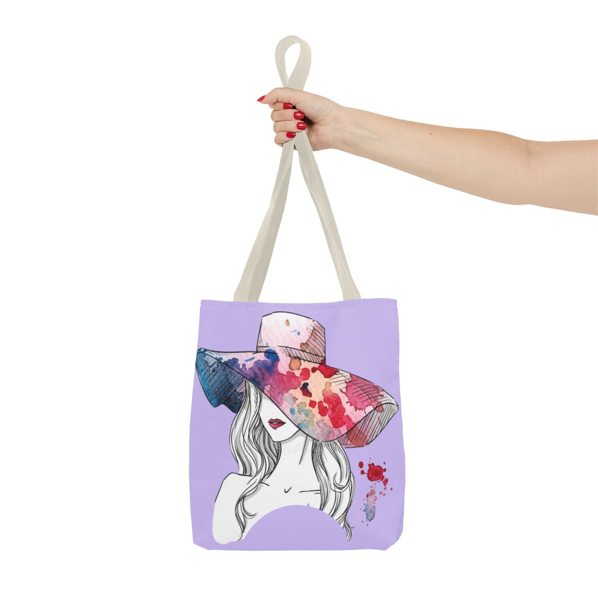 Floral Watercolor Sunhat Tote Bag — Fashionable Illustrated Woman Beach Tote - Creations by Chris and Carlos