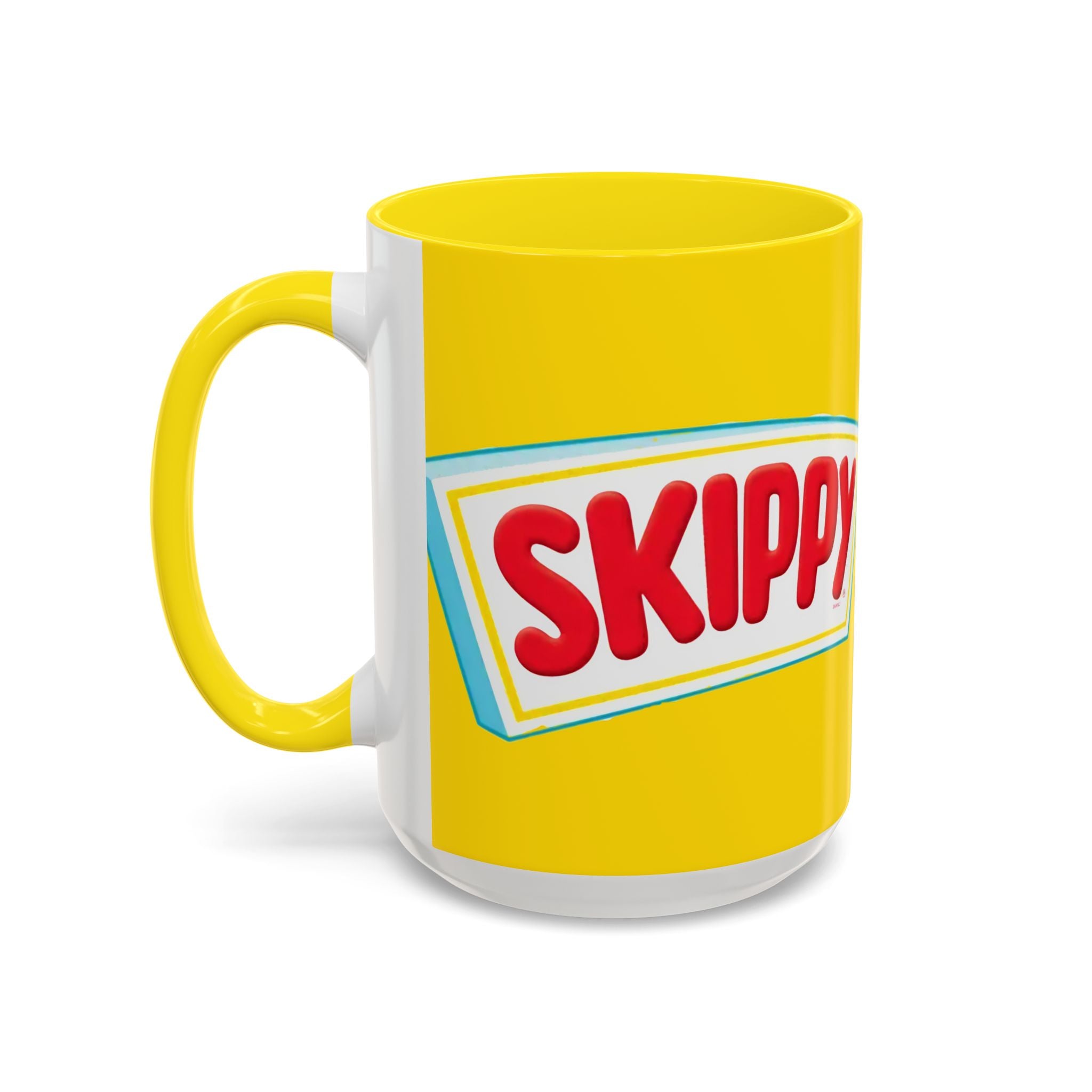 Skippy Retro Logo Coffee Mug — Yellow Accent Peanut Butter Inspired 11/15oz - Creations by Chris and Carlos