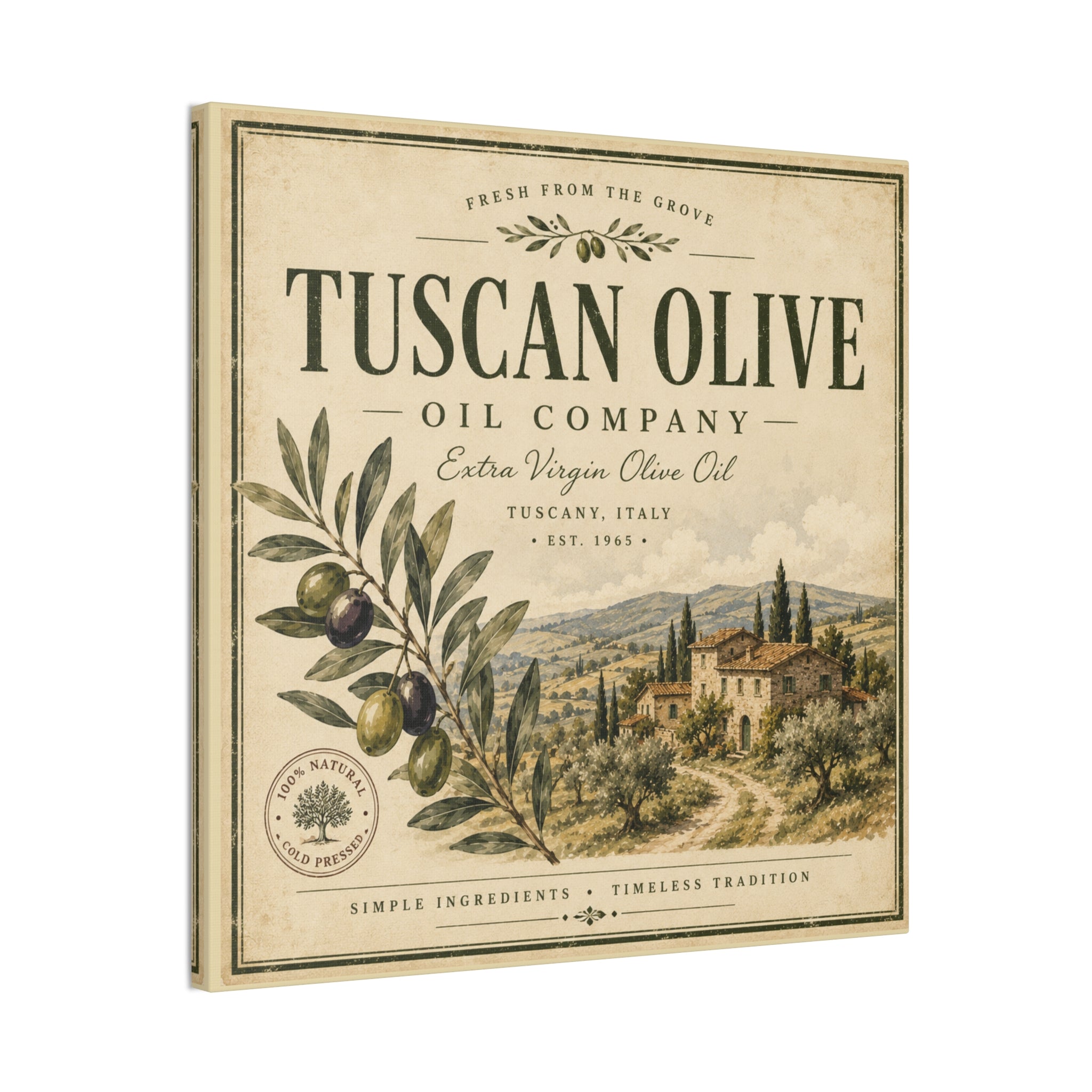 Tuscan Olive Canvas Wall Art - "Tuscan Olive Oil Company" Vintage Kitchen Sign - Creations by Chris and Carlos