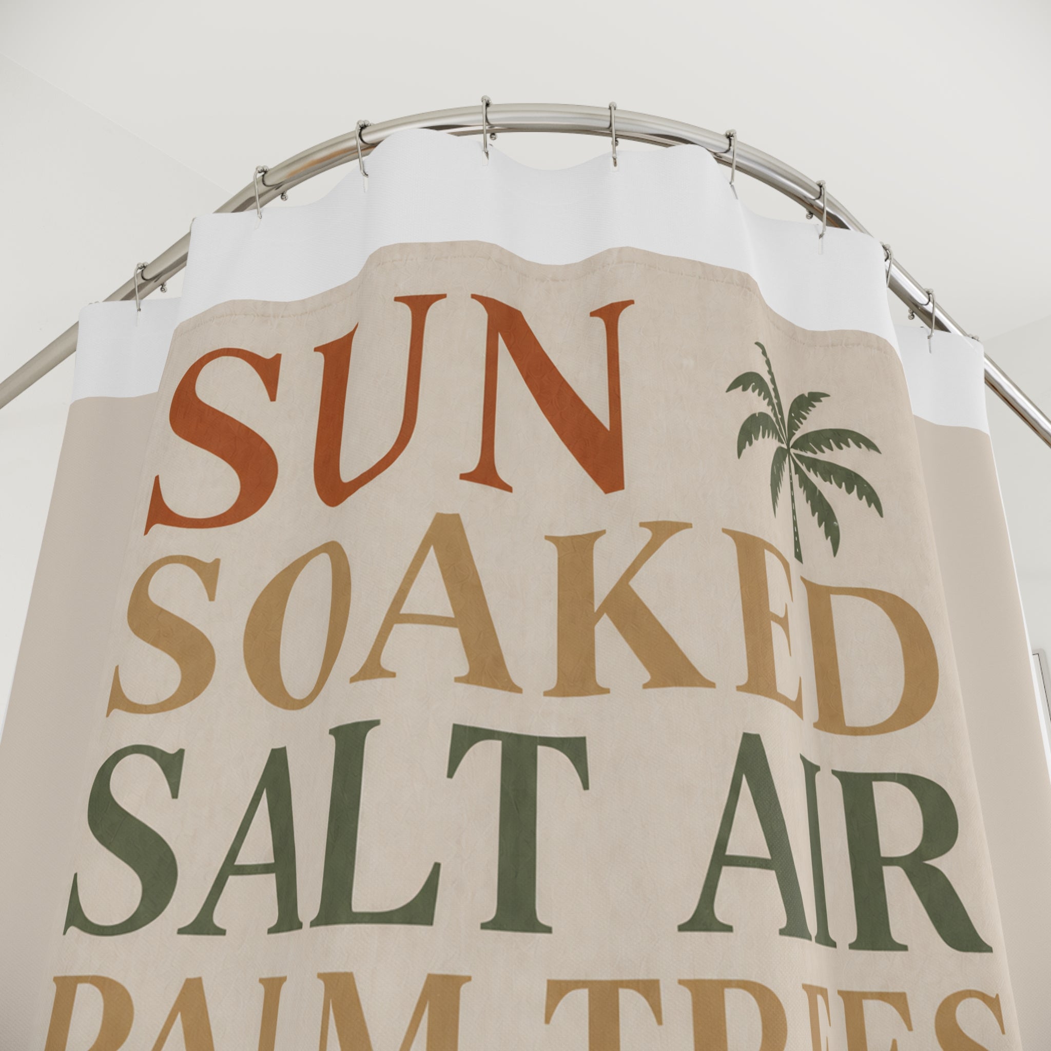 Island State of Mind Shower Curtain — Palm Haven Tropical Beach Quote - Creations by Chris and Carlos