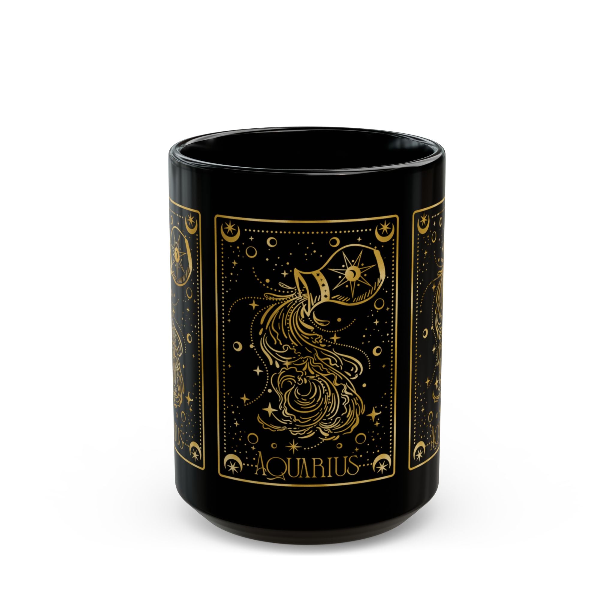 Aquarius Gold Foil Zodiac Mug — Black Ceramic Astrology Coffee Cup - Creations by Chris and Carlos