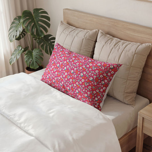 The Artisanal Flora Gallery Floral Pink Cotton Pillow Sham — Ditsy Daisy Pattern Decorative Pillowcase - Creations by Chris and Carlos