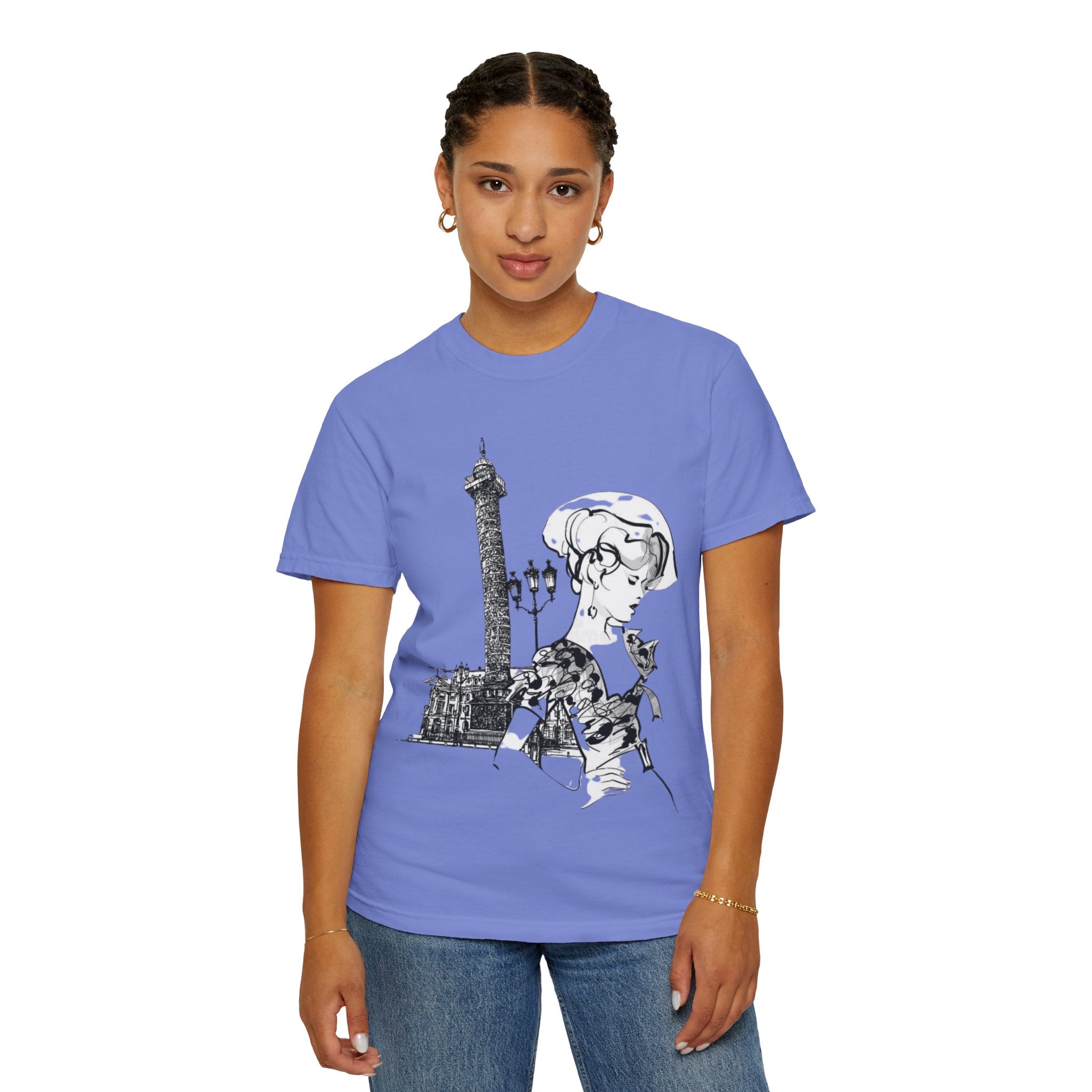 Parisian Vintage Illustration T-Shirt — Eiffel Tower & Chic Lady Tee - Creations by Chris and Carlos