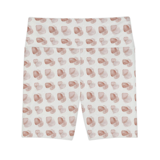 Watercolor Rose Petal Workout Shorts — Women's High-Waist Active Biker Shorts - Creations by Chris and Carlos