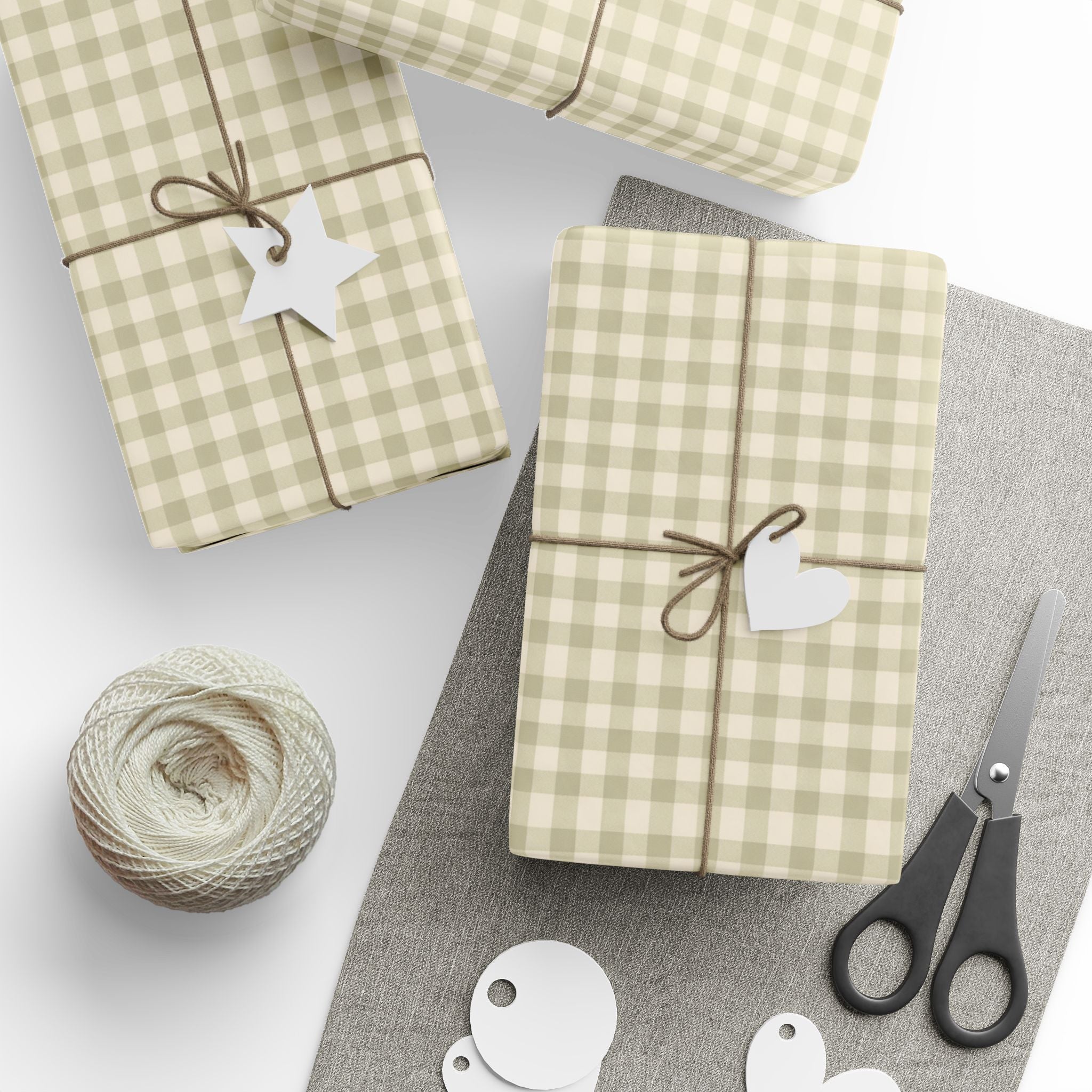 Plaid Wrapping Paper Roll — Neutral Beige Buffalo Check Gift Wrap - Creations by Chris and Carlos