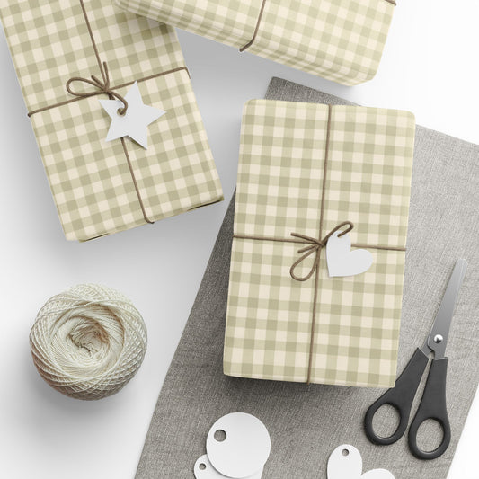 Plaid Wrapping Paper Roll — Neutral Beige Buffalo Check Gift Wrap - Creations by Chris and Carlos