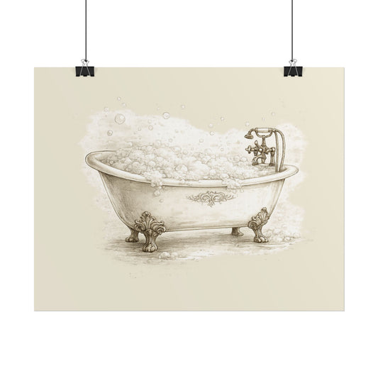 Bathroom Wall Art Poster — Vintage Clawfoot Tub Illustration (Rolled Poster) - Creations by Chris and Carlos