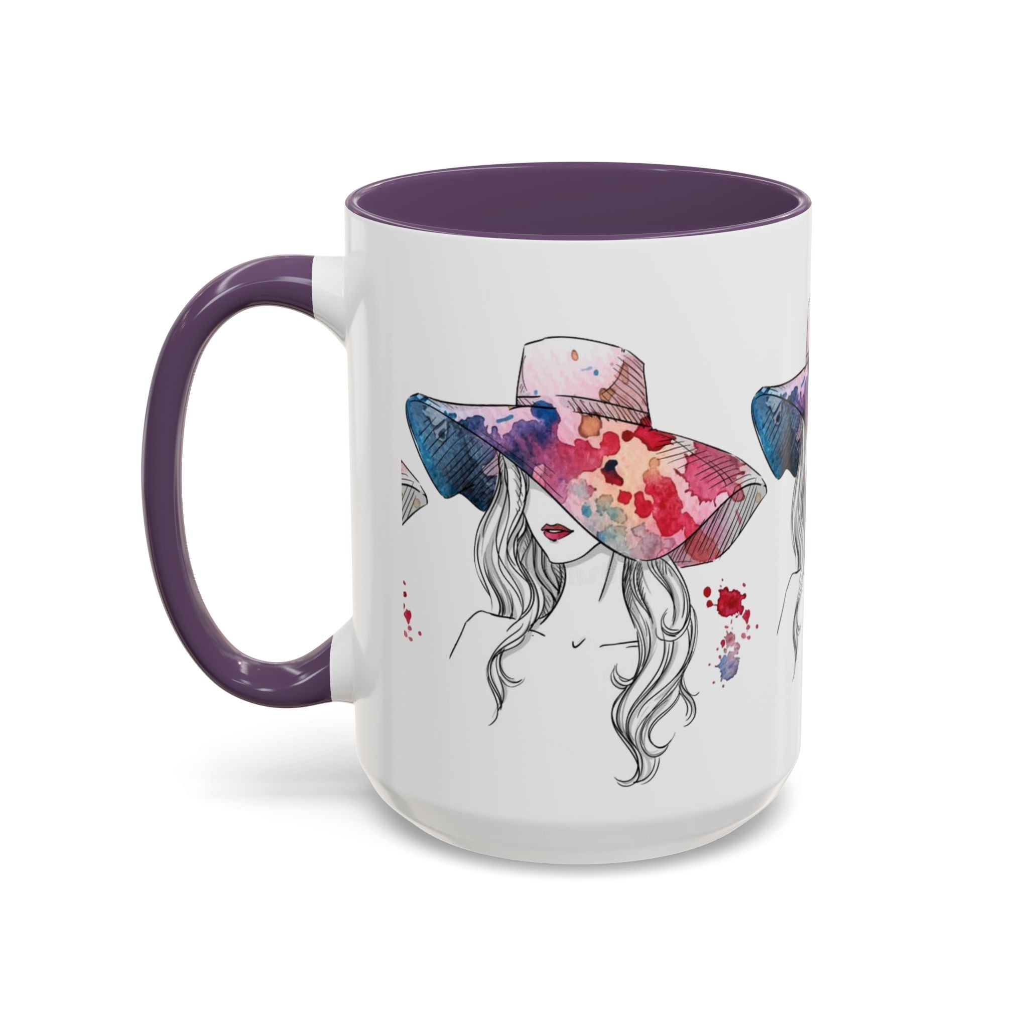 Watercolor Sun Hat Coffee Mug - Chic Fashion Illustration Accent Mug (11/15oz) - Creations by Chris and Carlos