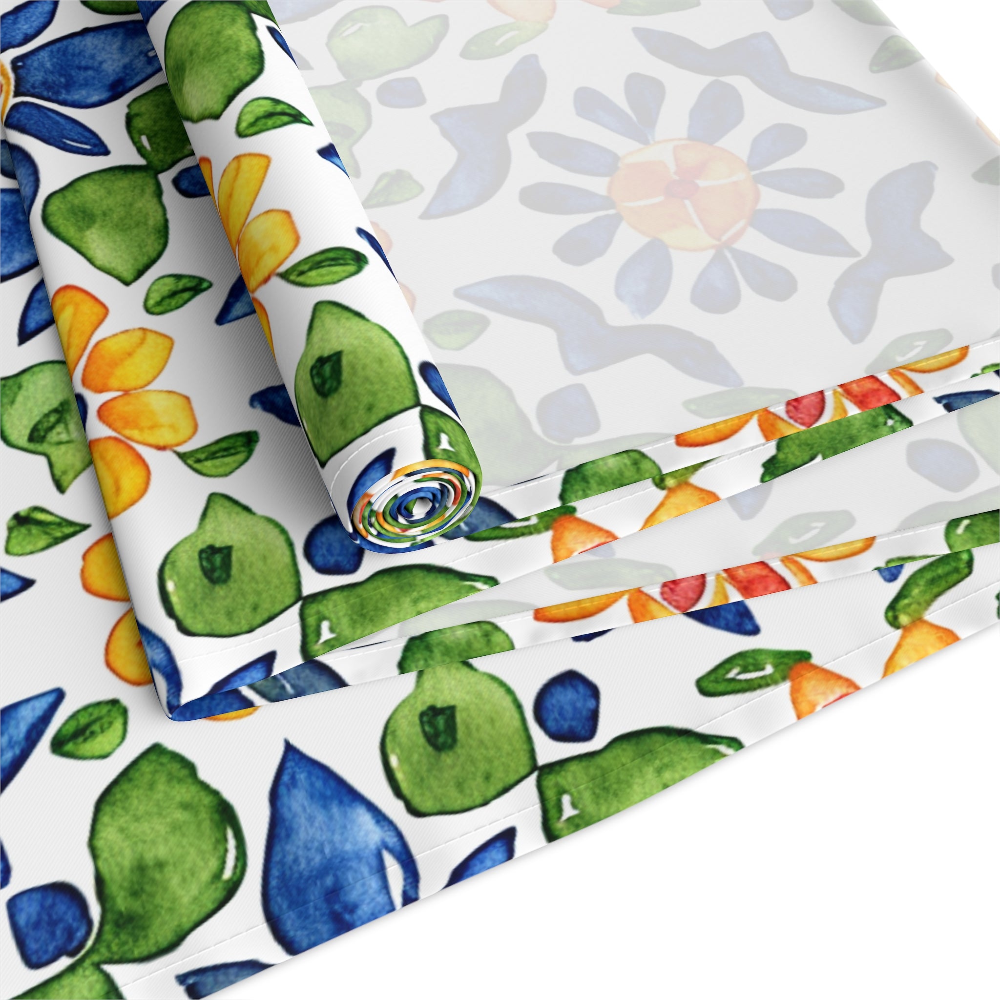 Sol y Alegría (Sun and Joy) Collection- Cactus Succulent Pattern Microfiber Blanket Soft Velveteen Throw for Home & Garden Lovers Floral Tile Table Runner — Blue & Yellow Mediterranean Pattern - Creations by Chris and Carlos