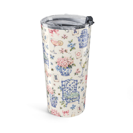 20oz Chinoiserie Floral Tumbler – Blue & Pink Porcelain Pattern Insulated Travel Cup - Creations by Chris and Carlos
