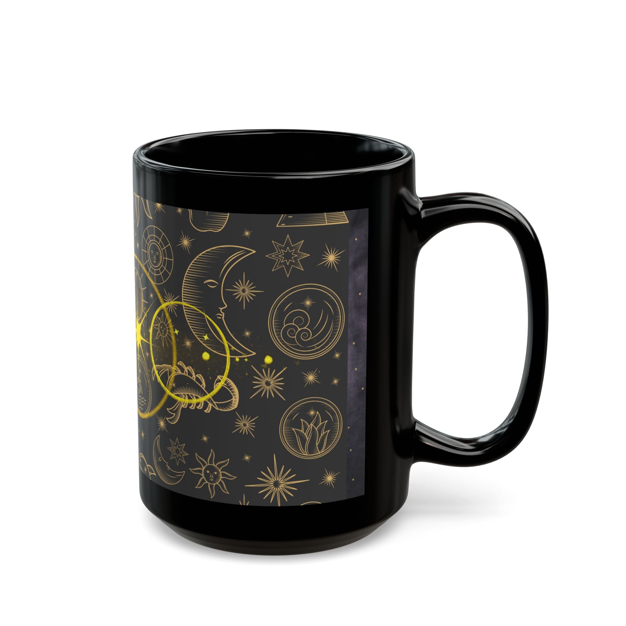 Celestial Gold Moon Phase Mug — Astrological Starry Black Coffee Cup (11oz/15oz) - Creations by Chris and Carlos