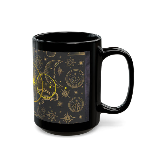 Celestial Gold Moon Phase Mug — Astrological Starry Black Coffee Cup (11oz/15oz) - Creations by Chris and Carlos