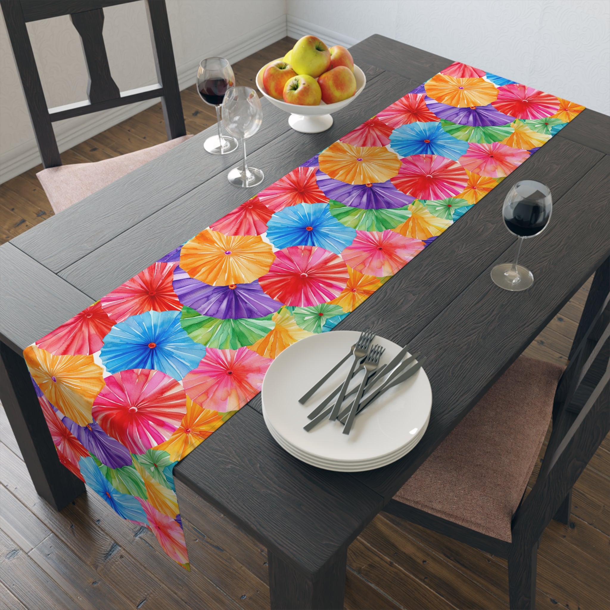 Floral Parasol Pattern Table Runner — Colorful Summer Umbrella Design - Creations by Chris and Carlos