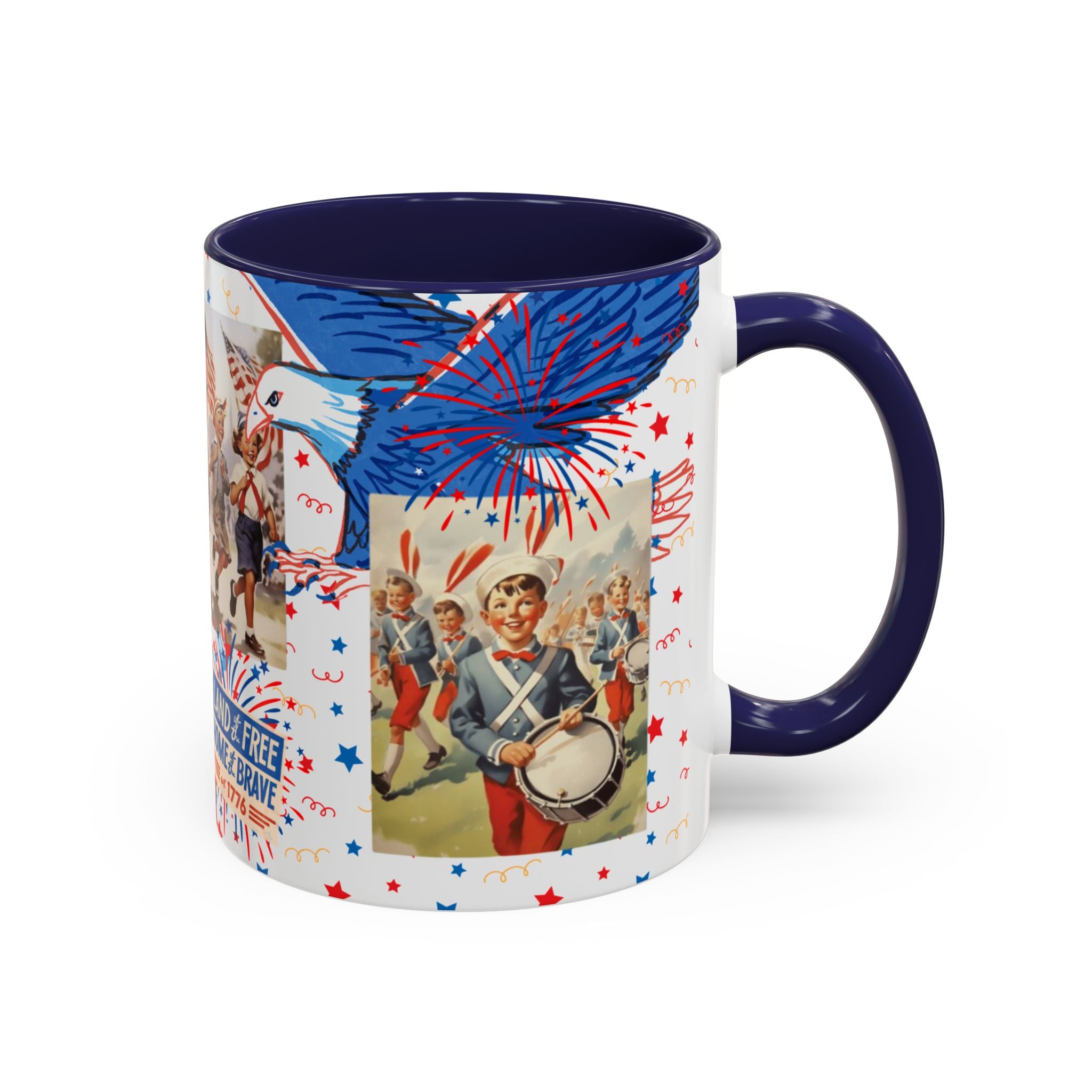 Patriotic Vintage 4th of July Accent Mug – 'Land of the Free, Home of the Brave' - Creations by Chris and Carlos