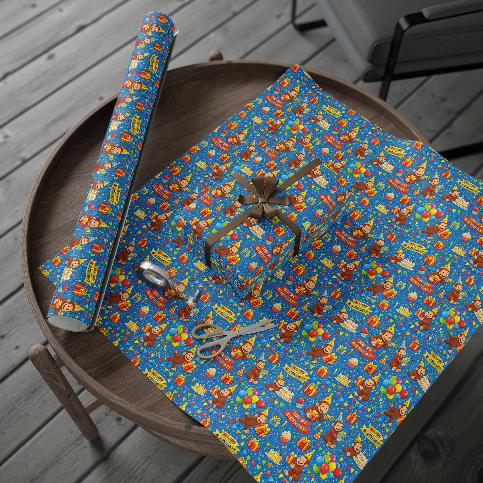 Wrapping Paper Roll — Colorful Birthday Presents & Party Curious George Animals Gift Wrap - Creations by Chris and Carlos
