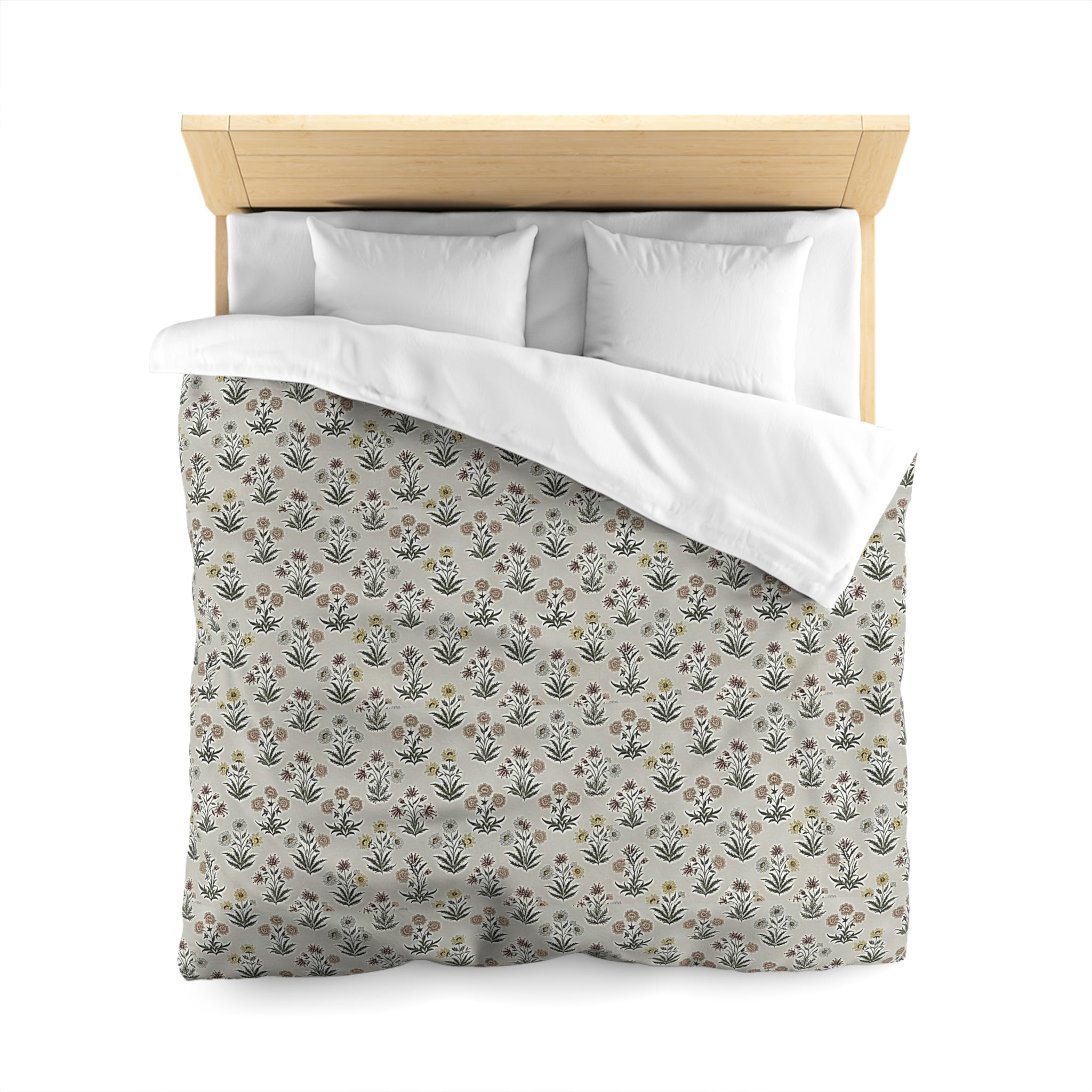 Floral Folk Pattern Duvet Cover — Neutral Microfiber Bedding - Creations by Chris and Carlos