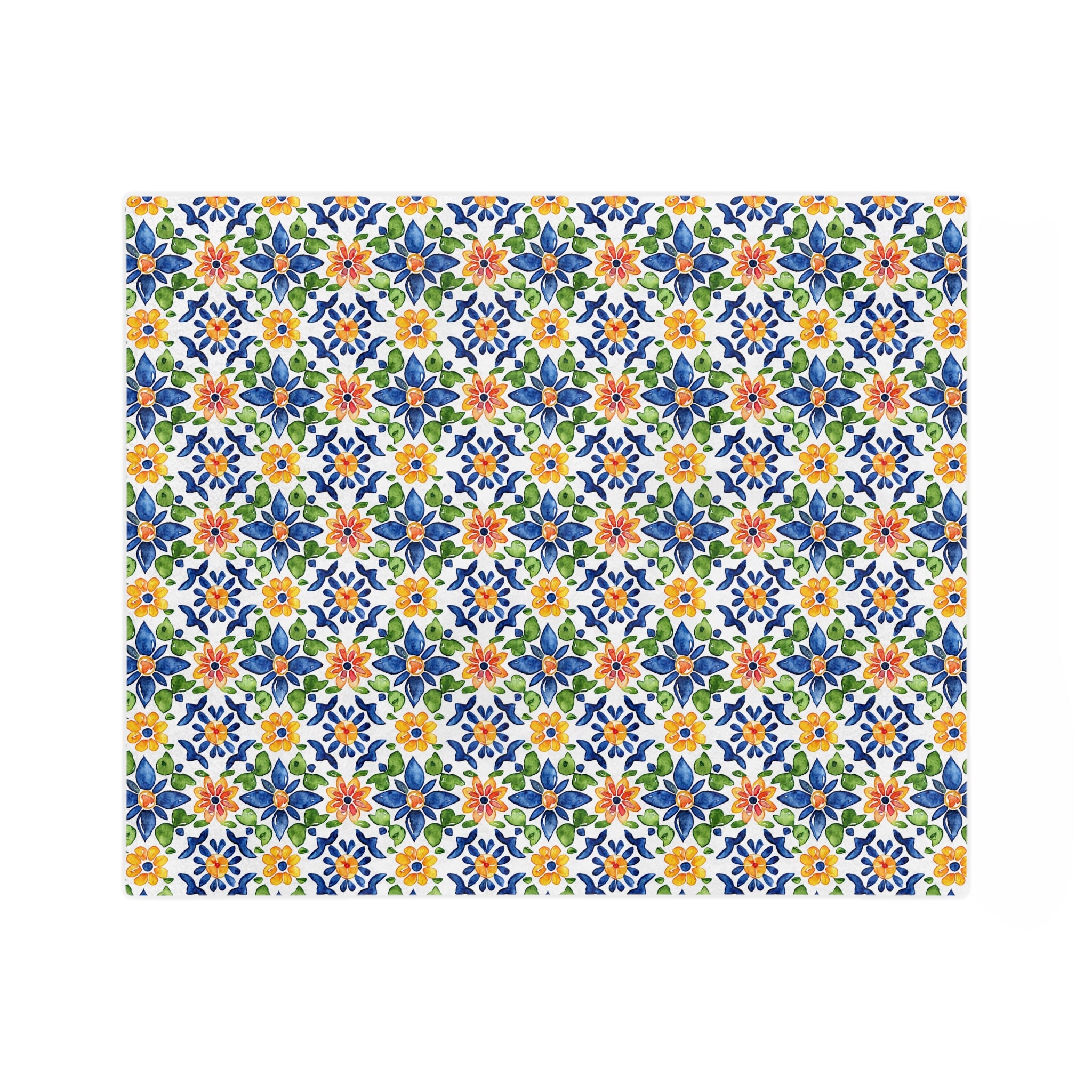 Sol y Alegría (Sun and Joy) Collection- Floral Mosaic Velveteen Blanket Blue & Yellow Microfiber Throw - Creations by Chris and Carlos