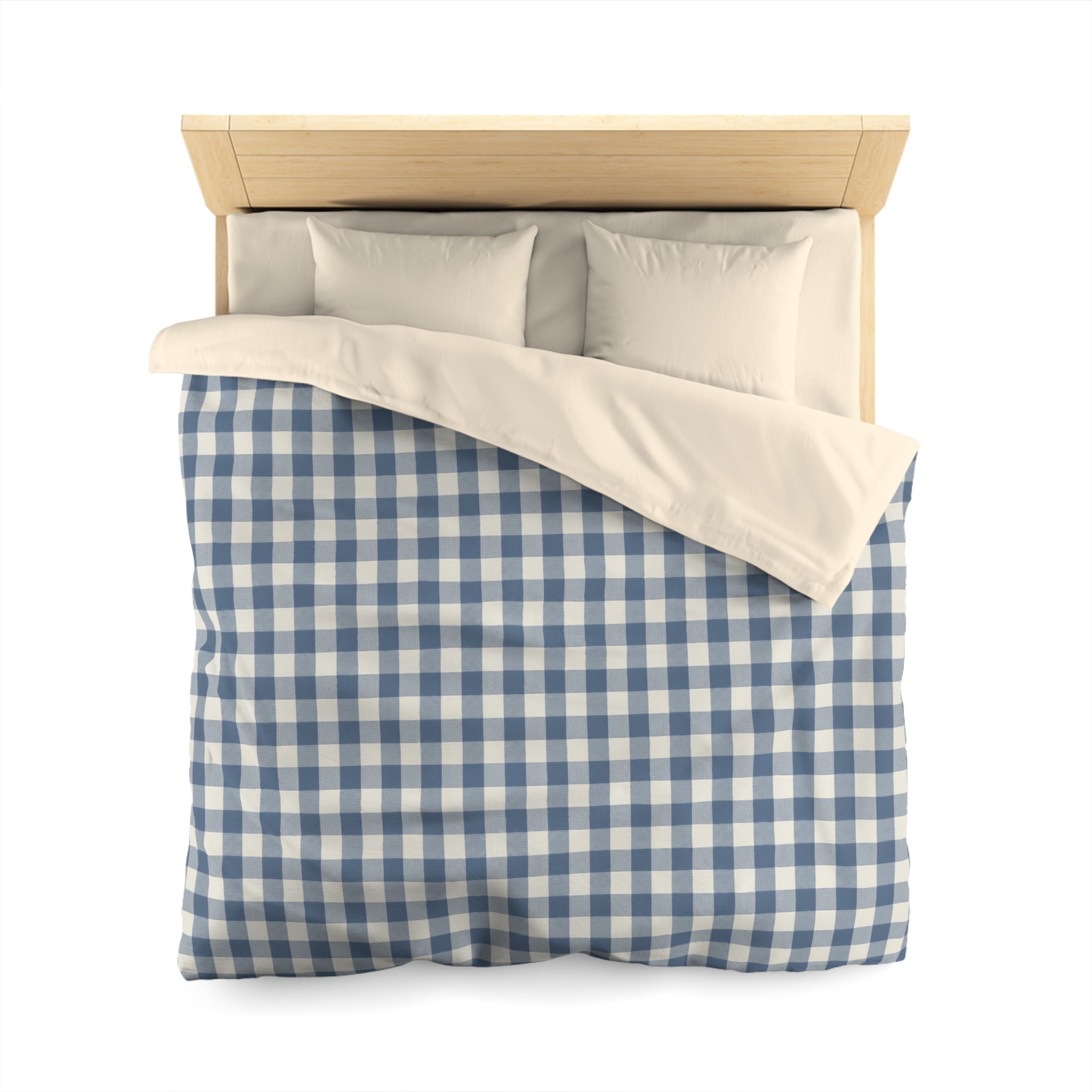 The Slate & Sage Collection- Geneva Blue Gingham Microfiber Duvet Cover — Cozy Farmhouse Plaid Bedding - Creations by Chris and Carlos