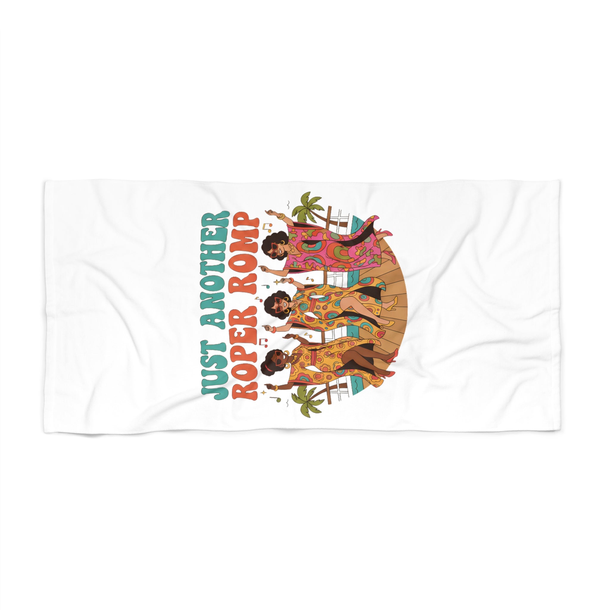 Stateroom 401 Roper's Romp Collection-Beach Towel — "Just Another Roper Romp" Retro Cowgirl Graphic - Creations by Chris and Carlos