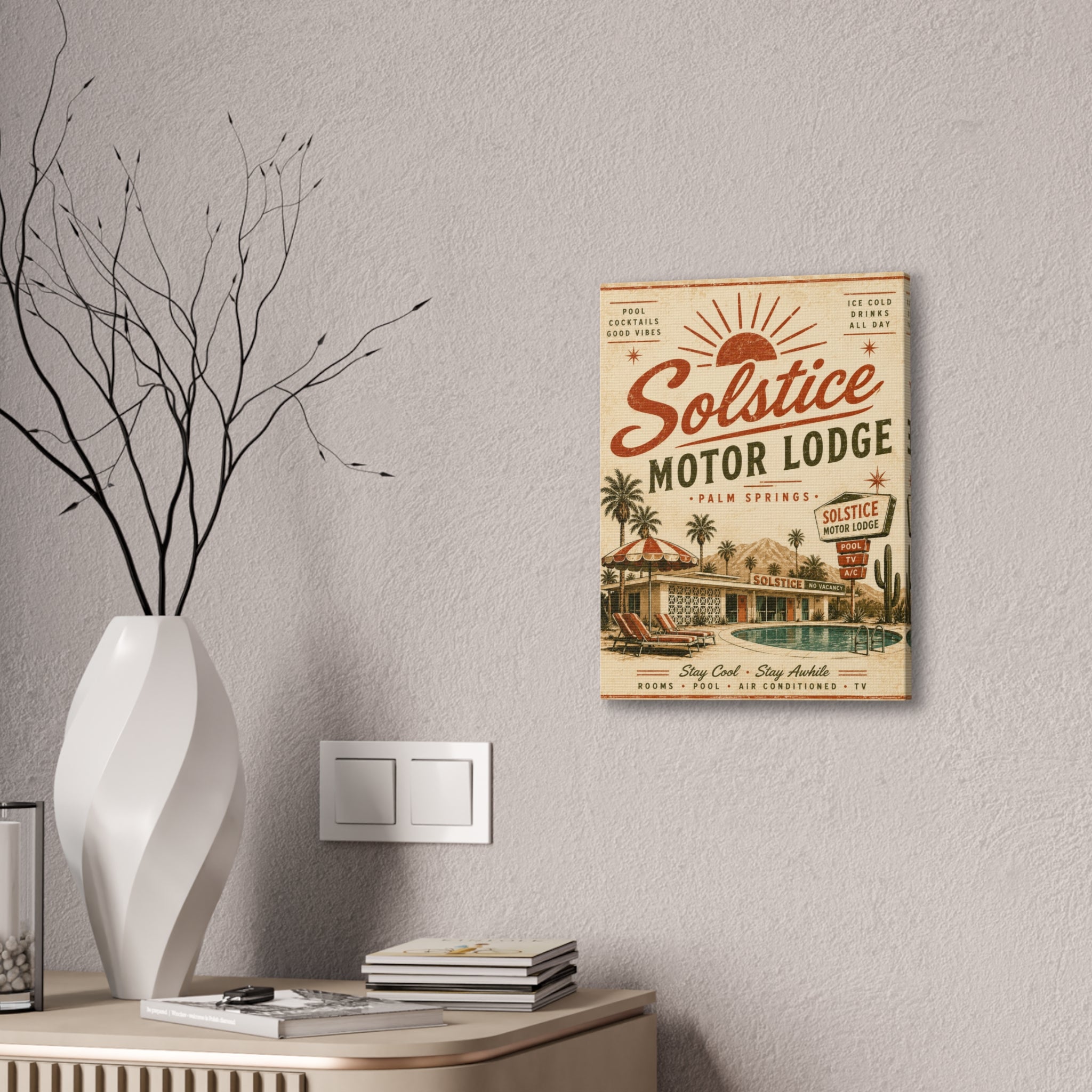 Solstice Motor Lodge Vintage Palm Springs Canvas Print - Creations by Chris and Carlos