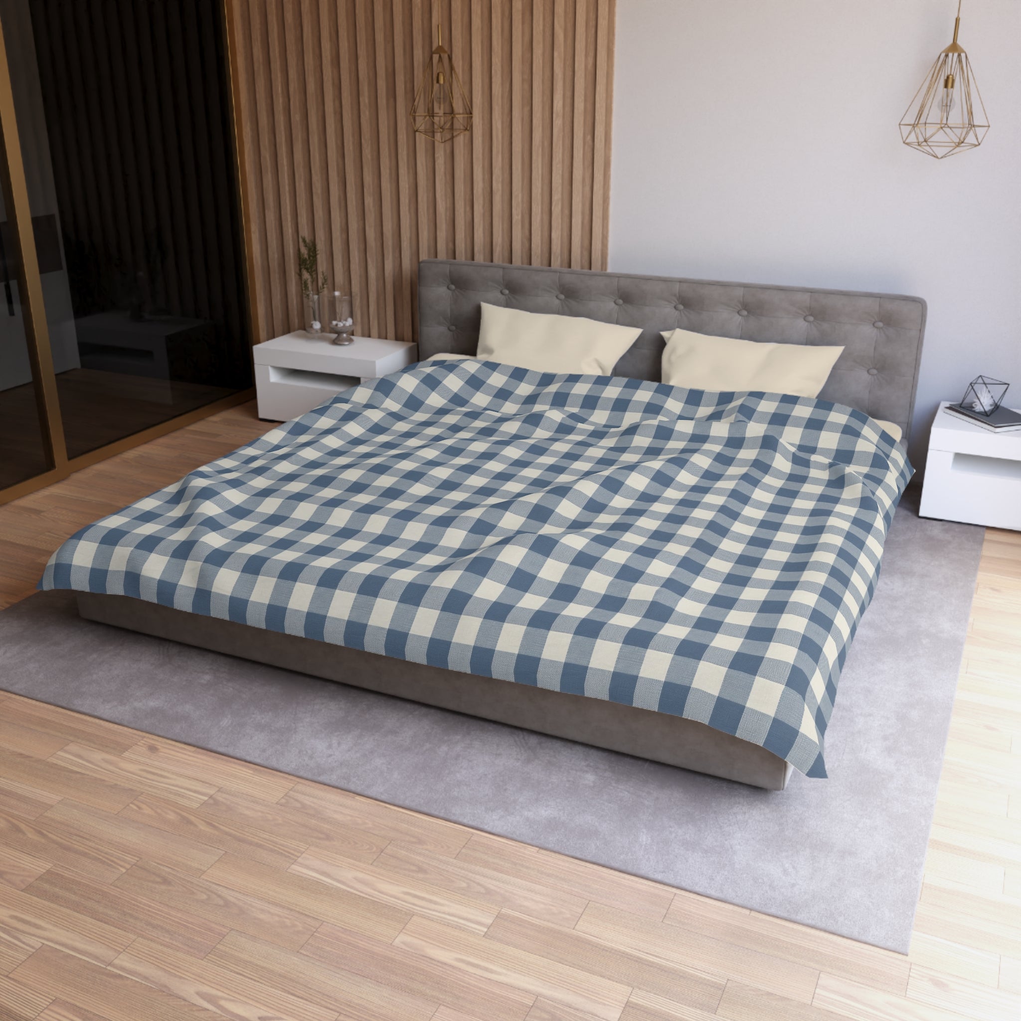 The Slate & Sage Collection- Geneva Blue Gingham Microfiber Duvet Cover — Cozy Farmhouse Plaid Bedding - Creations by Chris and Carlos