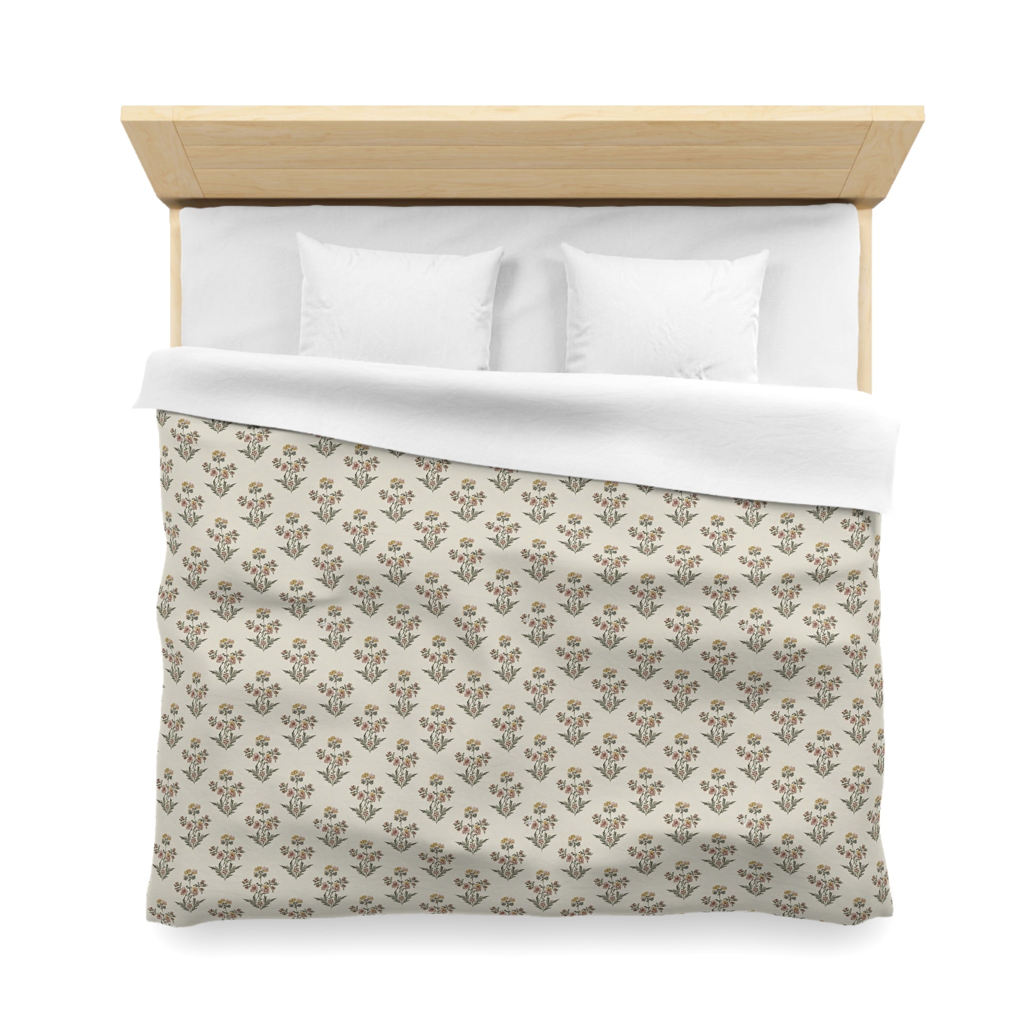 Neutral Floral Pattern Microfiber Duvet Cover — Minimal Boho Bedding - Creations by Chris and Carlos