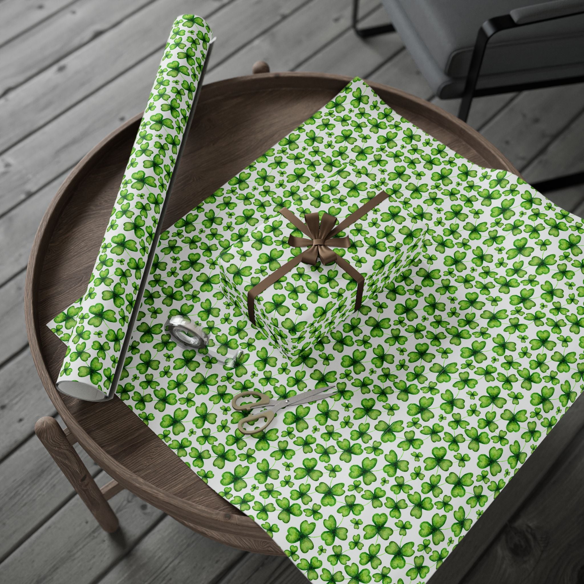 Shamrock Clover Wrapping Paper Roll - St. Patrick’s Day Green Floral Gift Wrap - Creations by Chris and Carlos