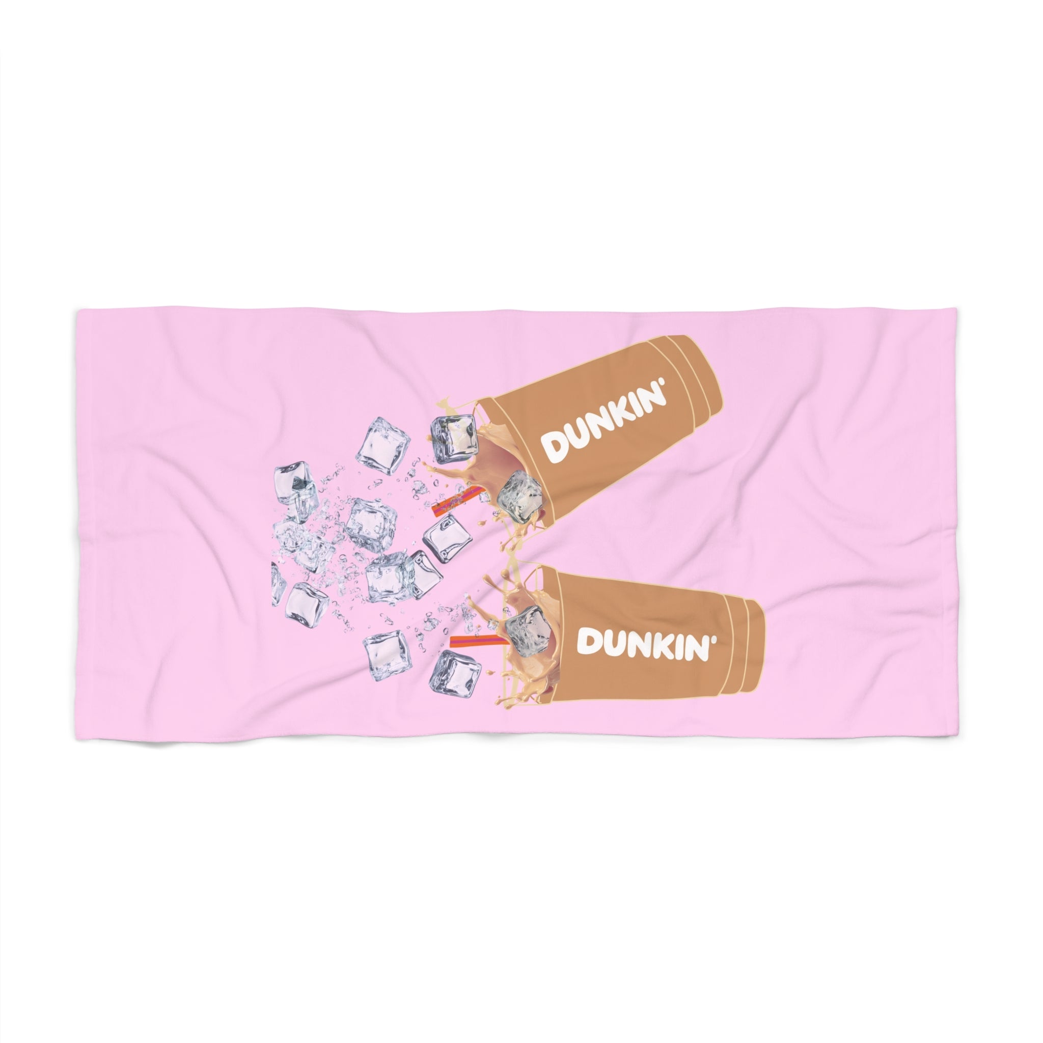 Pink Iced Coffee Beach Towel – 'Dunkin' Cup' Summer Pool Towel - Creations by Chris and Carlos