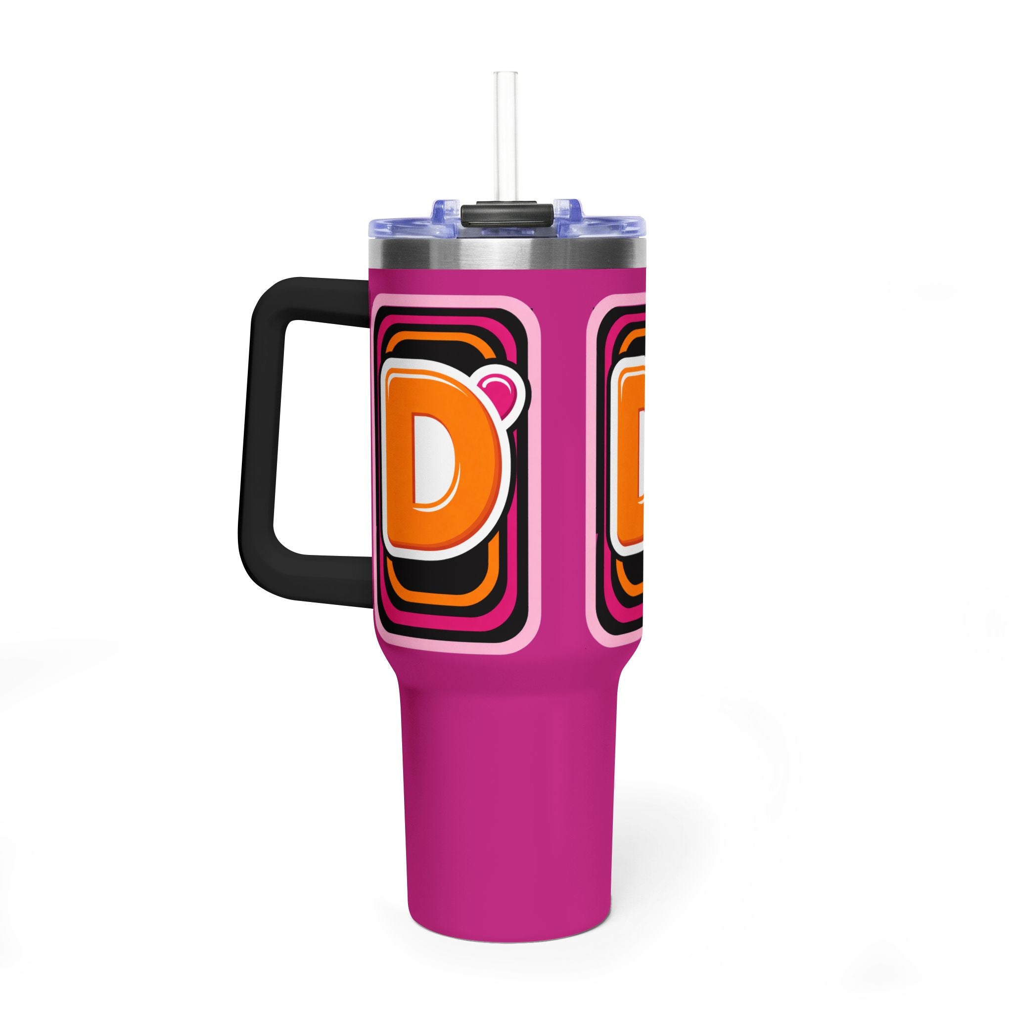 40oz Pink Retro Coffee Tumbler with 'Dunkin' D Logo - Creations by Chris and Carlos