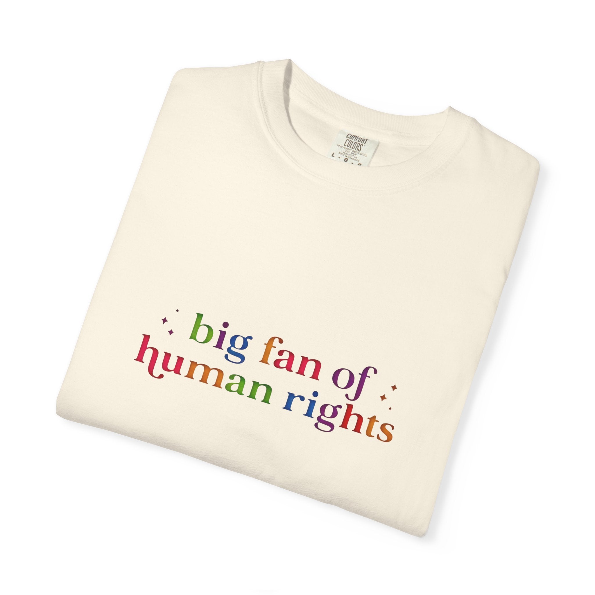 T-Shirt — "Big Fan of Human Rights" Graphic Tee (Equality & Activism Icons) - Creations by Chris and Carlos