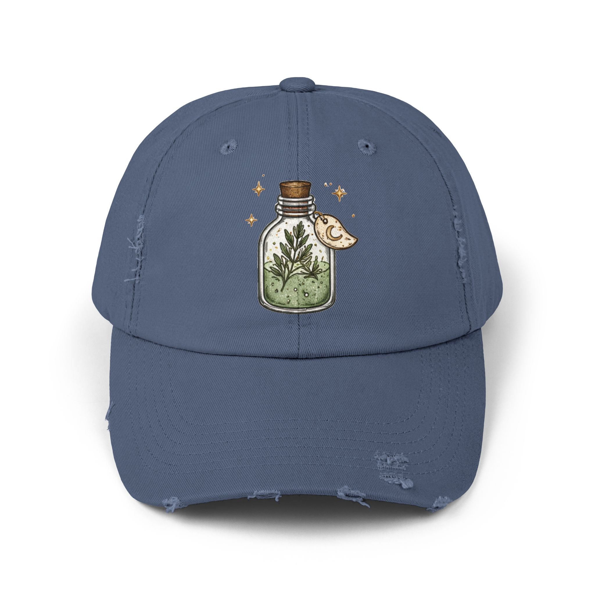 Old Soul Apothecary Distressed Black Cap with Botanical Potion Bottle & Moon Patch - Creations by Chris and Carlos