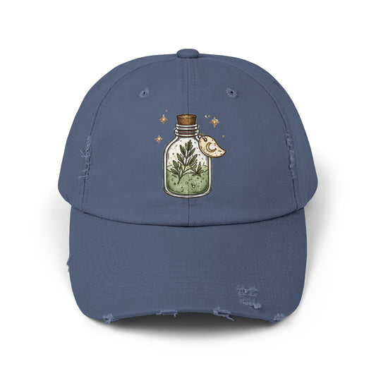 Old Soul Apothecary Distressed Black Cap with Botanical Potion Bottle & Moon Patch - Creations by Chris and Carlos