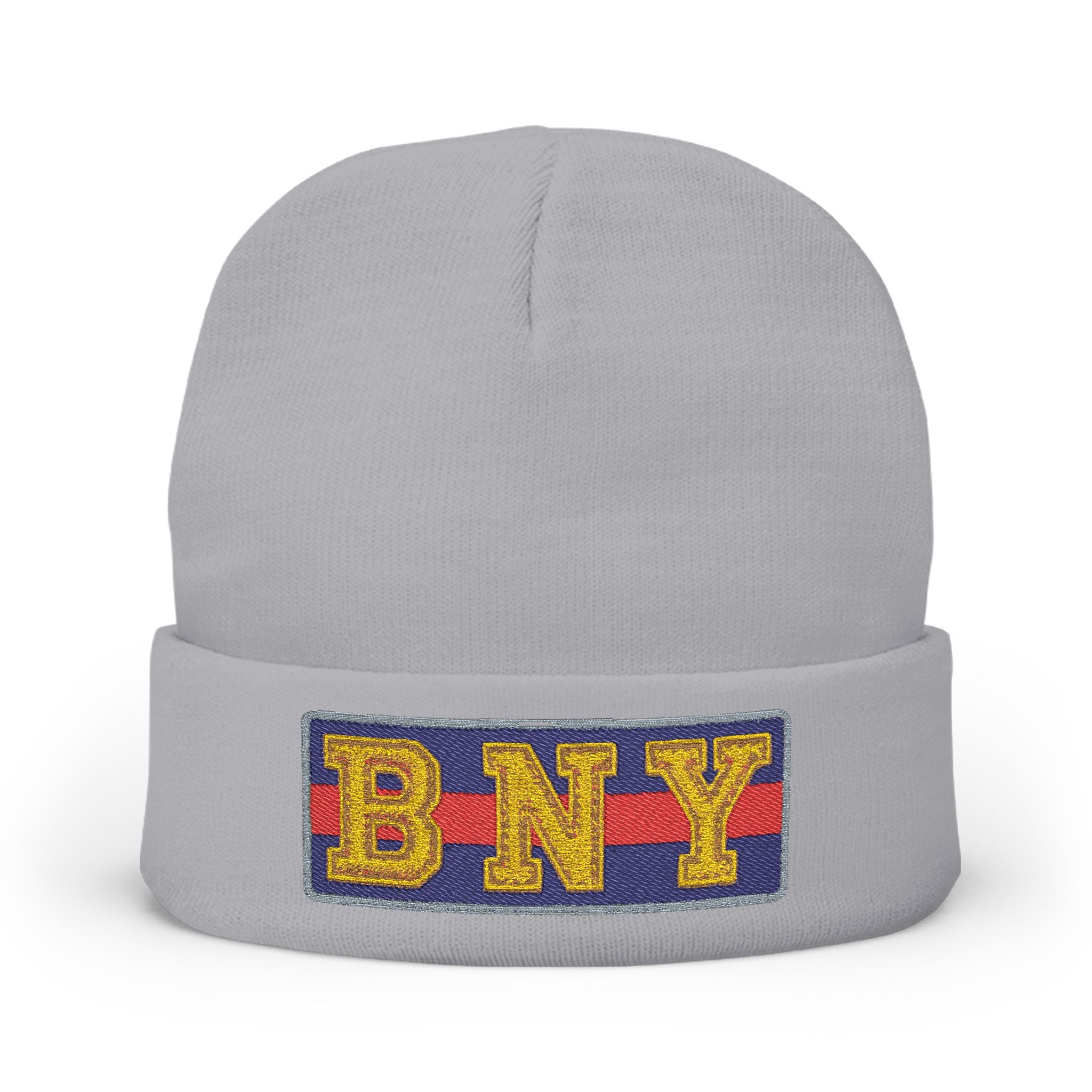 BNY Embroidered Knit Beanie – Vintage Letter Patch Winter Hat - Creations by Chris and Carlos
