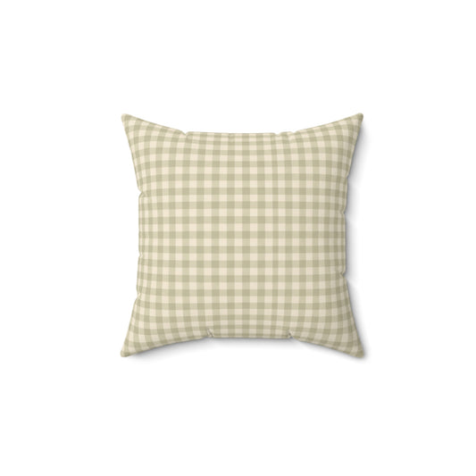Gingham Faux Suede Square Pillow — Light Sage Check Decorative Throw Pillow - Creations by Chris and Carlos