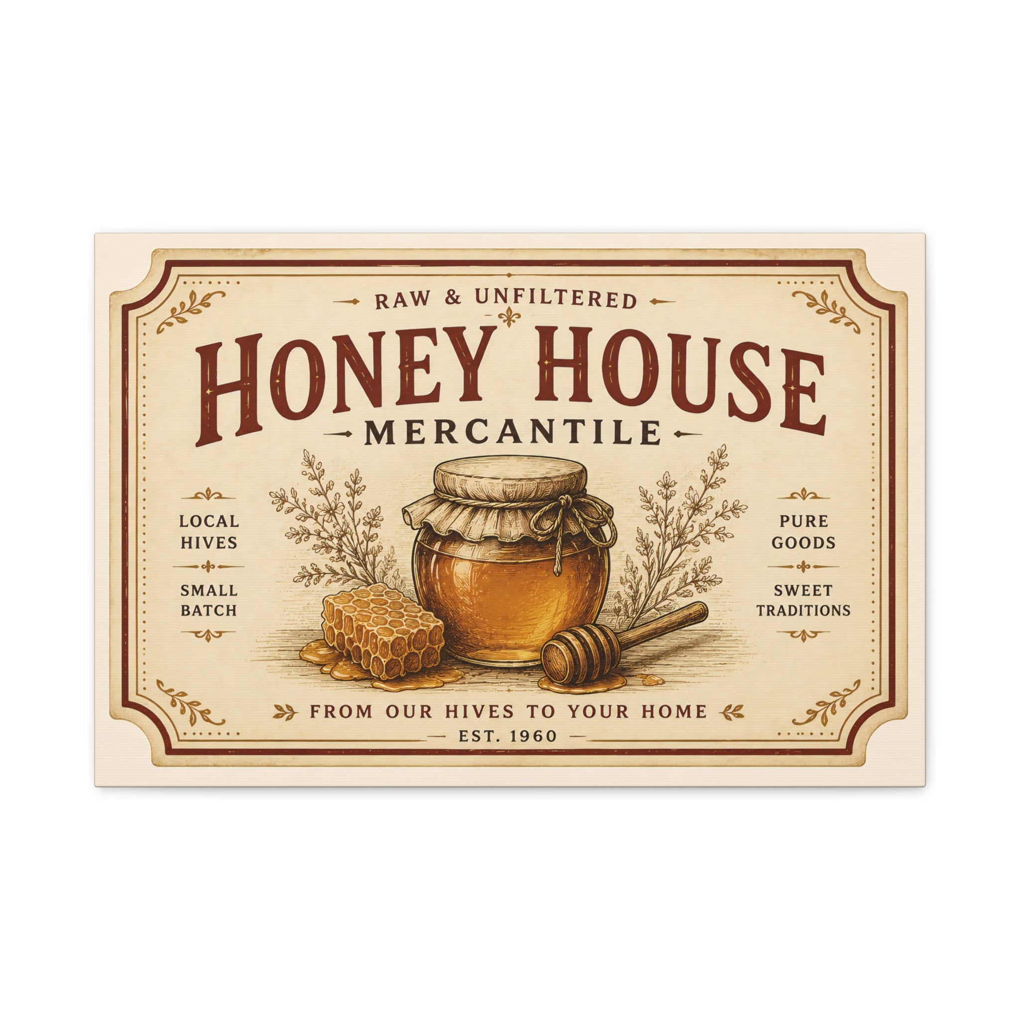 Honey House Mercantile Canvas Print — Rustic Honey Jar Wall Art - Creations by Chris and Carlos