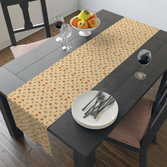 Autumn Harvest Table Runner - Fall Leaves & Pumpkins Cotton-Poly Dining Decor - Creations by Chris and Carlos